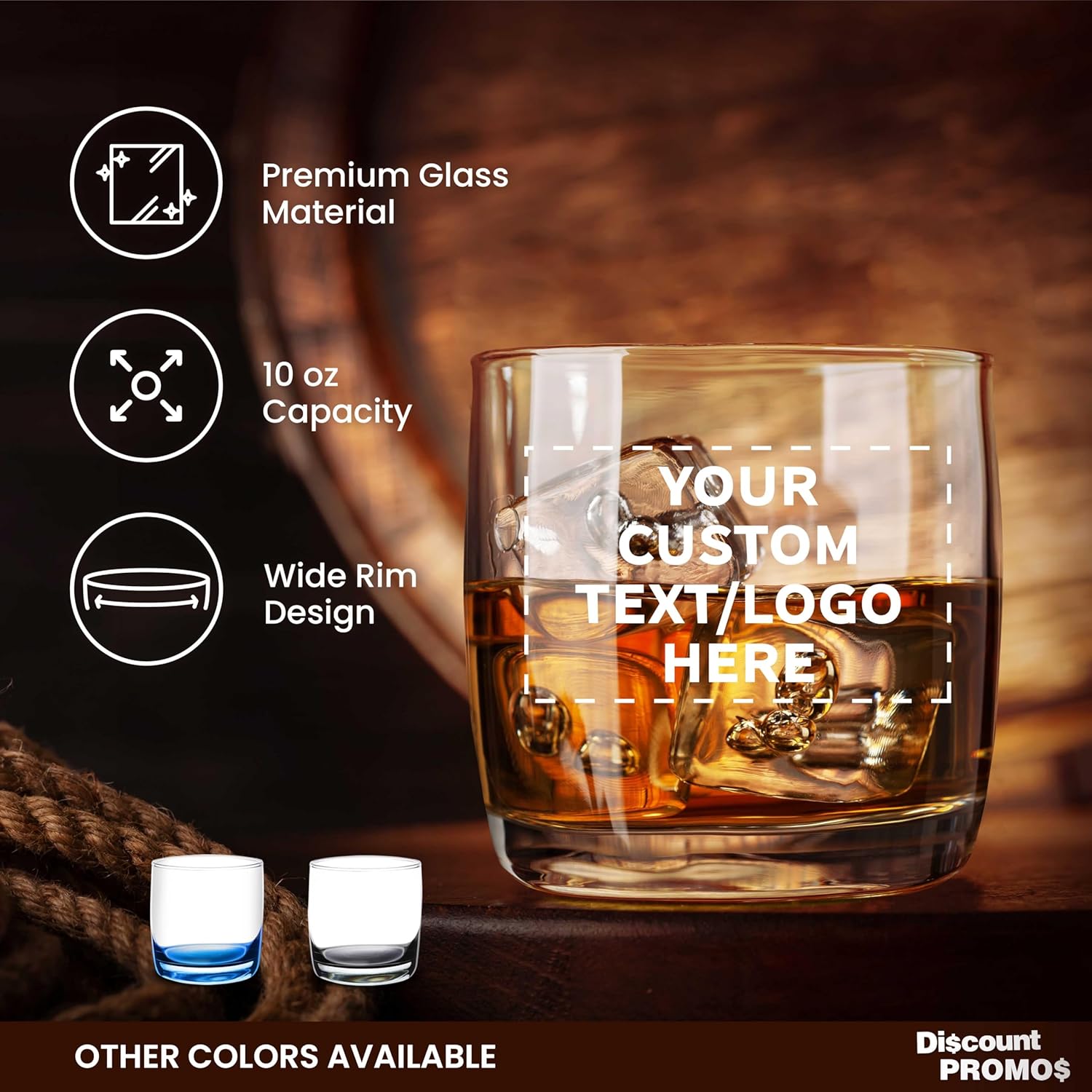 DISCOUNT PROMOS Custom Whiskey Glasses 10 oz Set of 10/50/100, Personalized Bulk Pack - Heavy Base Old Fashioned Glass, Perfect for Scotch, Bourbon, Whiskey, Cocktail - Clear Bottom Color - Image 2