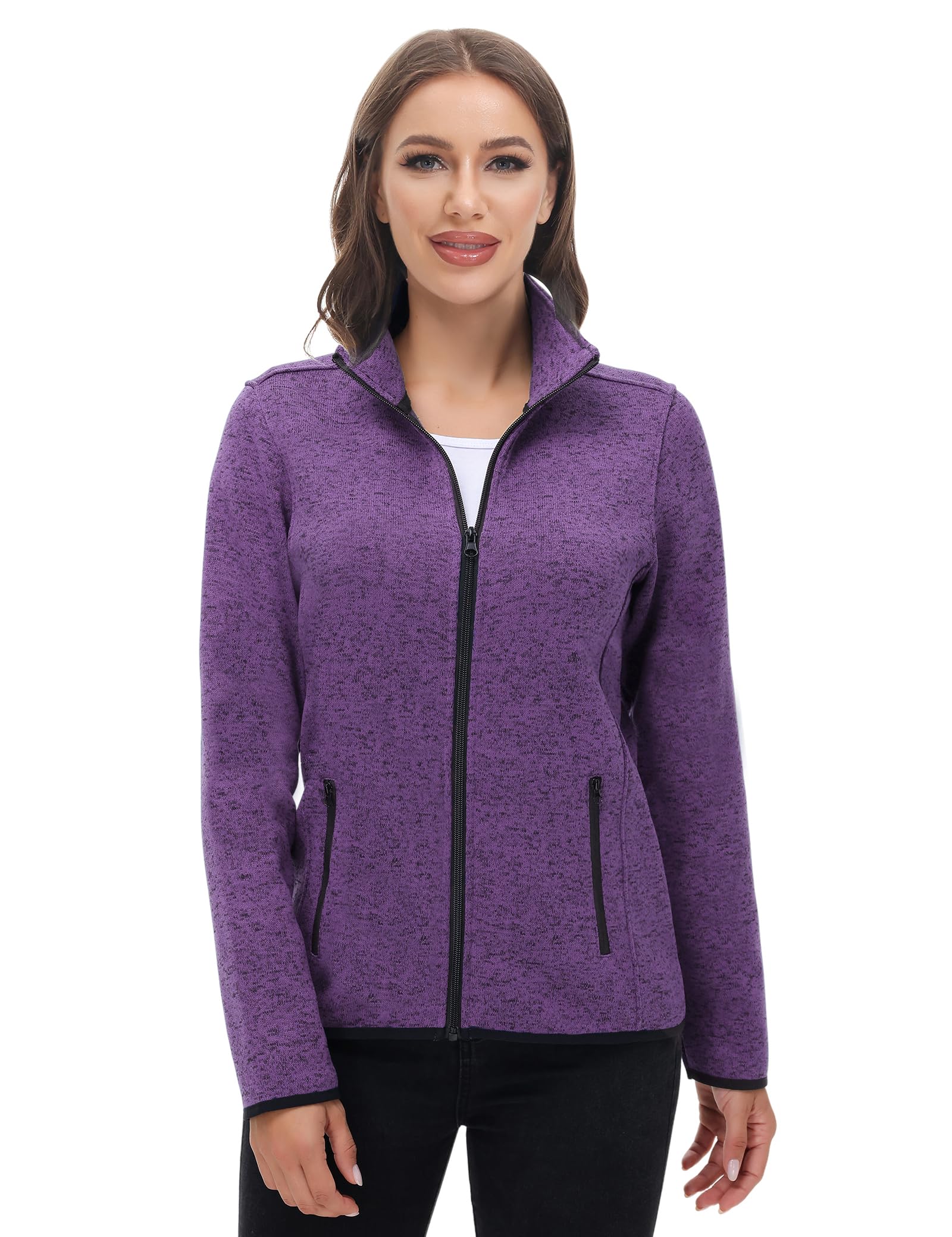 COZZIPLUS Women's Sweater Fleece Jacket Full Zip Knit Jacket with Pockets