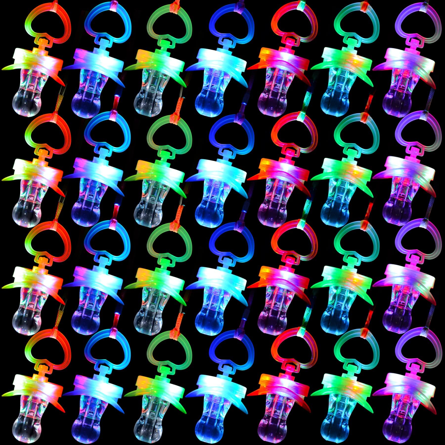 LED Pacificers LED Light Up Pacifiers Necklace Flashing Pacifiers Whistles LED Rave Pacifiers Glowing Pacificer Glow in The Dark Party Favors for Halloween,Christmas,Birthday(6 Random Colors)