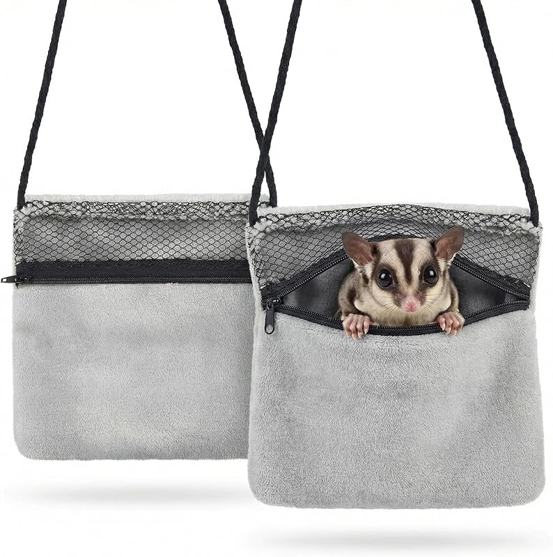 Bolsa de Transporte para Pequenos Animais em Flanela com Zíper e Alça Sweetude Cinza, Pacote com 2