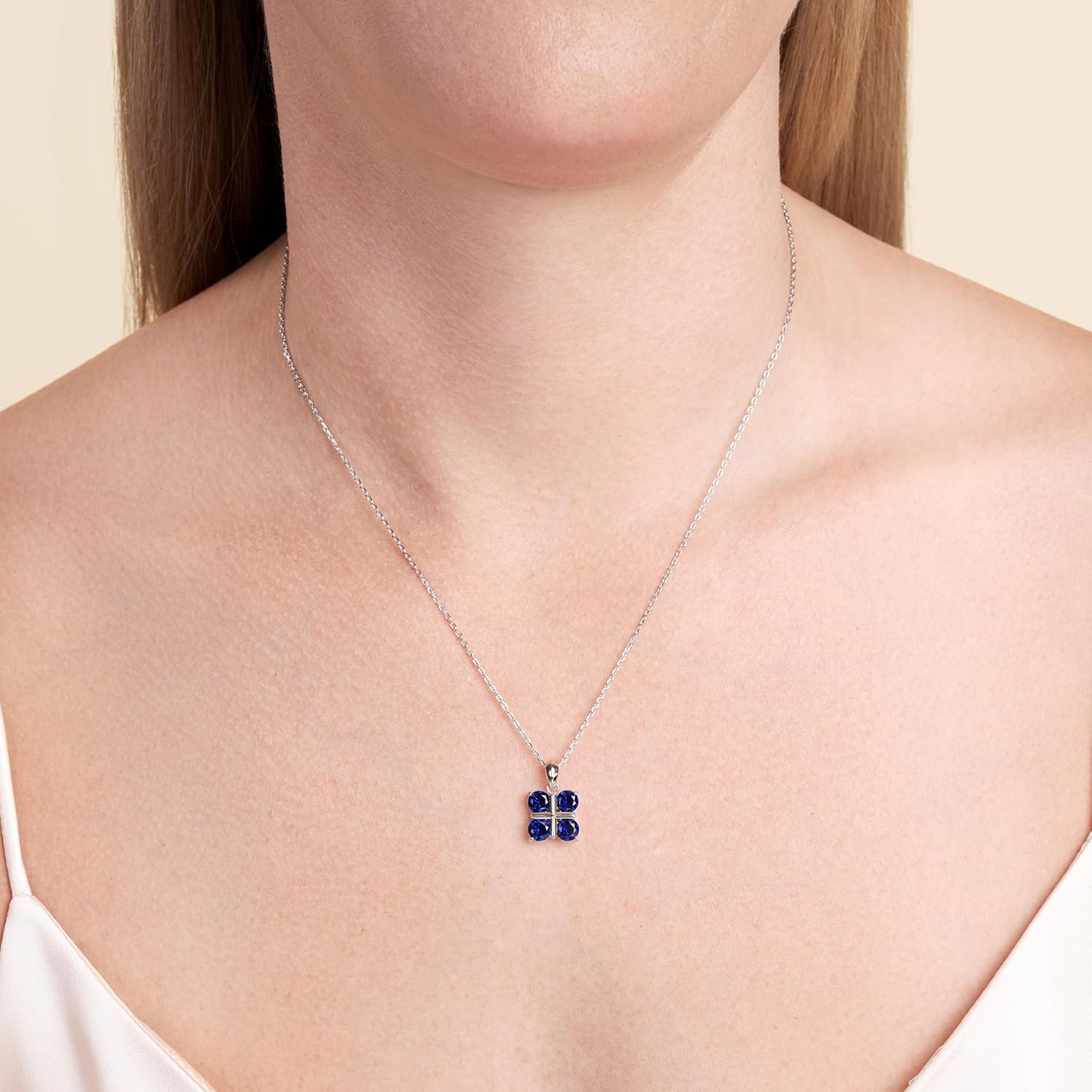 MORGAN & PAIGE .925 Sterling Silver Rhodium Plated Lab Created Gemstone Checkerboard Pendant Necklace for Women - Hypoallergenic Sterling Silver Necklace for Women, Elegant Jewelry for Her, 18 inch - Image 2