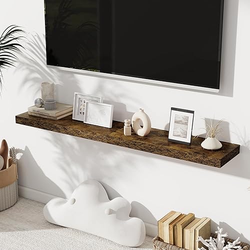 Miniatura 2 de Estantes flotantes para pared, juego de 2 estantes flotantes de 24 pulgadas, estante de madera rústica montado en la pared para baño, sala de estar,