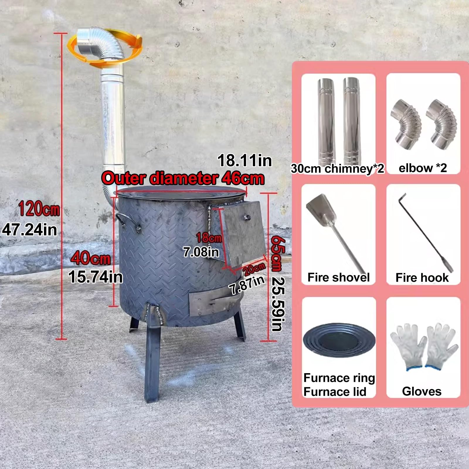 Stufa a Legna da Campeggio con Tubi Rimovibile Fornelletto da Campeggio Struttura in Acciaio Laminato a Freddo per All'aperto, Picnic, Riscaldamento e Cucina