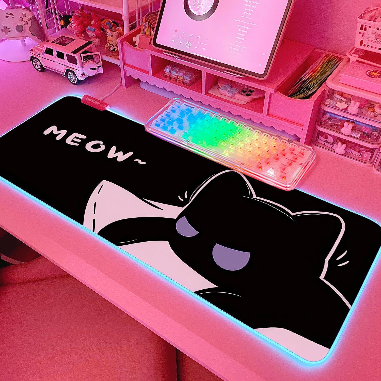 JMIYAV Pink RGB Gaming Mouse Pad 31.5x12 Inch PC XL Large Extended Glowing Led Light Up Desk Pad Non-Slip Rubber Base Computer Cute Mousepad Mat Desk Accessories Gaming Setup 352