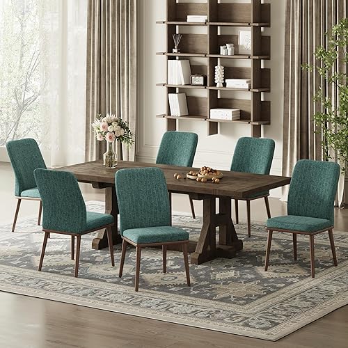 Miniatura 10 de Juego de 2 sillas de comedor tapizadas, modernas sillas de cocina con respaldo alto, silla de comedor de tela acolchada con patas de madera maciza