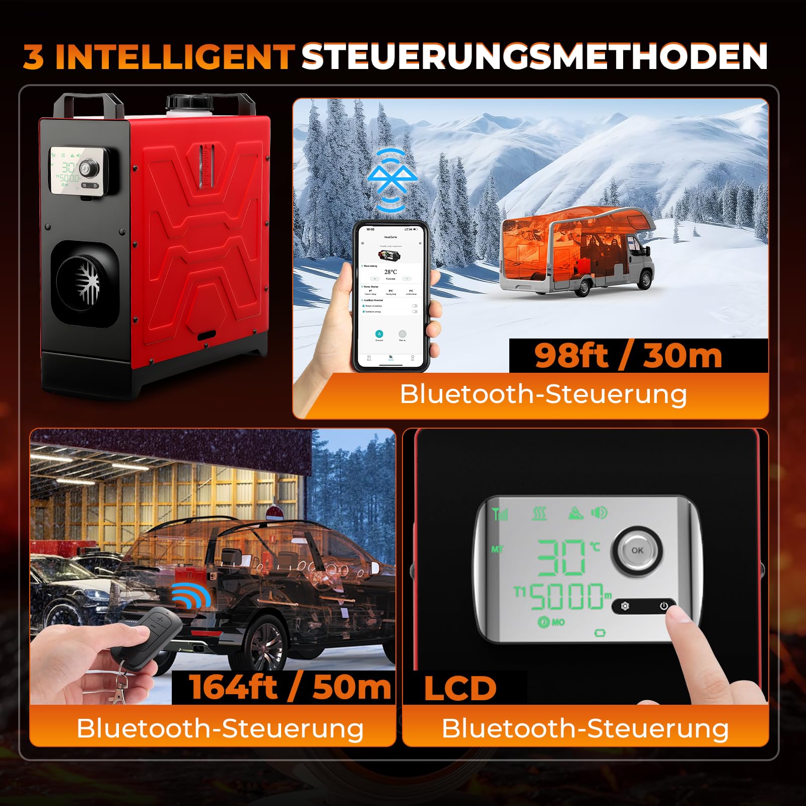 8KW Diesel Standheizung, 12V/24V Luft Dieselheizung mit APP & Fernbedienung, All in One Lufterhitzer mit Schalldämpfer für Auto Wohnmobil RV Boote LKW KFZ mit LCD-Anzeige