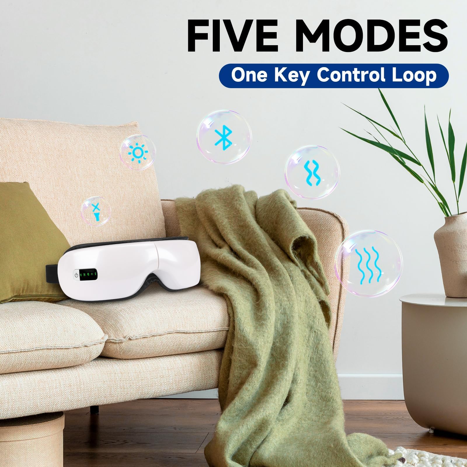 Masajeador de Ojos con Calor, Música Bluetooth, 5 Modos de Masaje y Diseño Plegable de 180°, Alivia el Dolor Ocular, Mejora la Sequedad Ocular y el Sueño