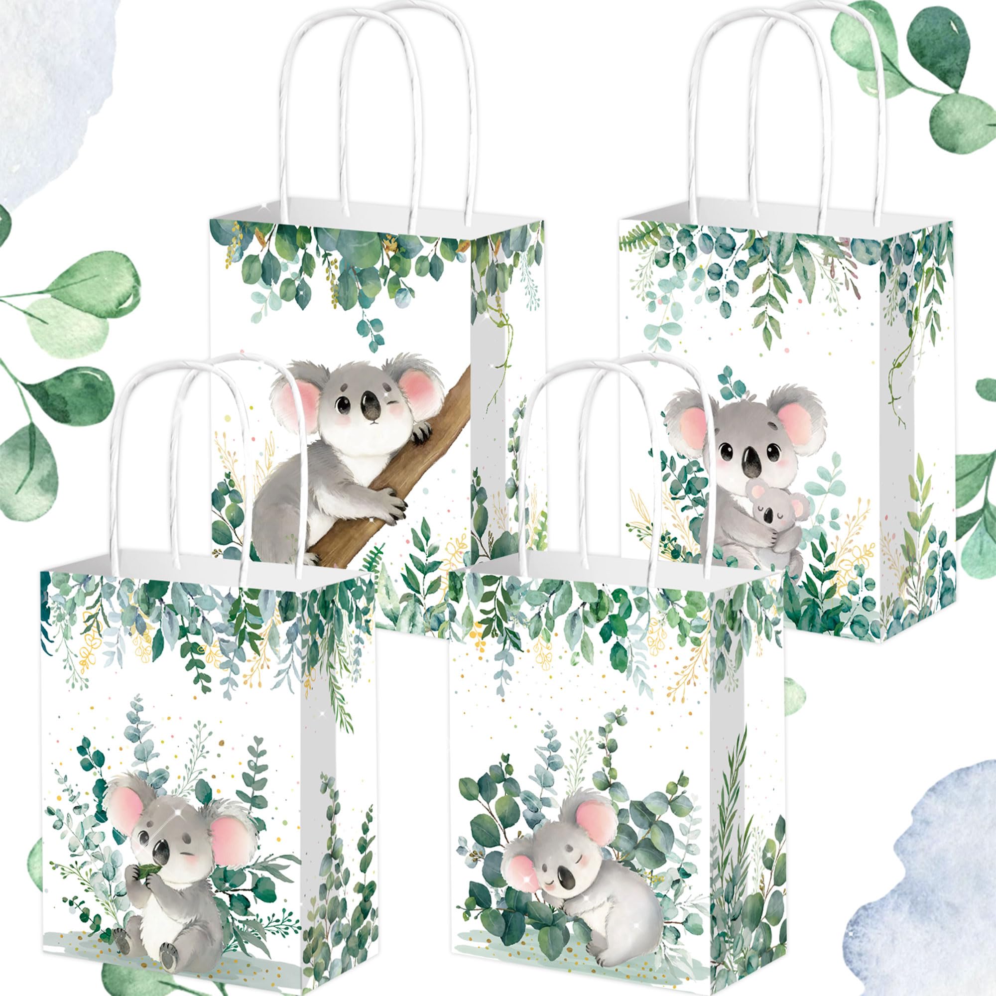 Jungle Koala Party Favor Bags Koala Birthday Party Supplies Koala Bear Goodies Treat Bags with Handles Animals Theme Baby Shower Decorations 12 PCS