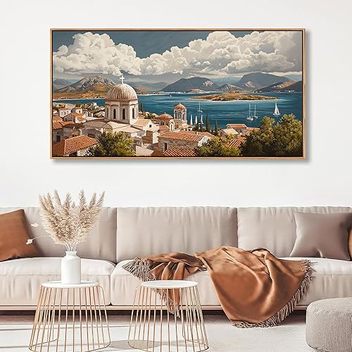 YDYSUNE Arte de pared del océano, lienzo grande de pueblo, decoración de pared para sala de estar, dormitorio, cuadros retro junto al mar,