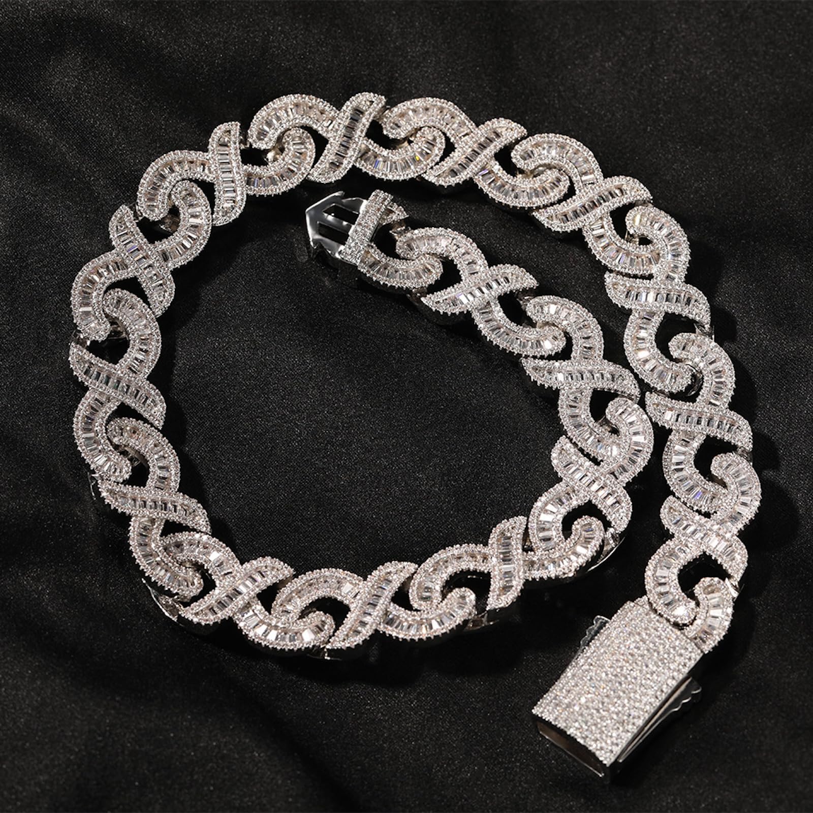 ICEDIAMOND 15MM Bagietka CZ Nieskończony Diament Chain Horn Kubański, całkowicie ranny Bling Cyrkonia Hip Hop Trend Sklep z zabawkami Cool Rapper dla mężczyzn Kobiety