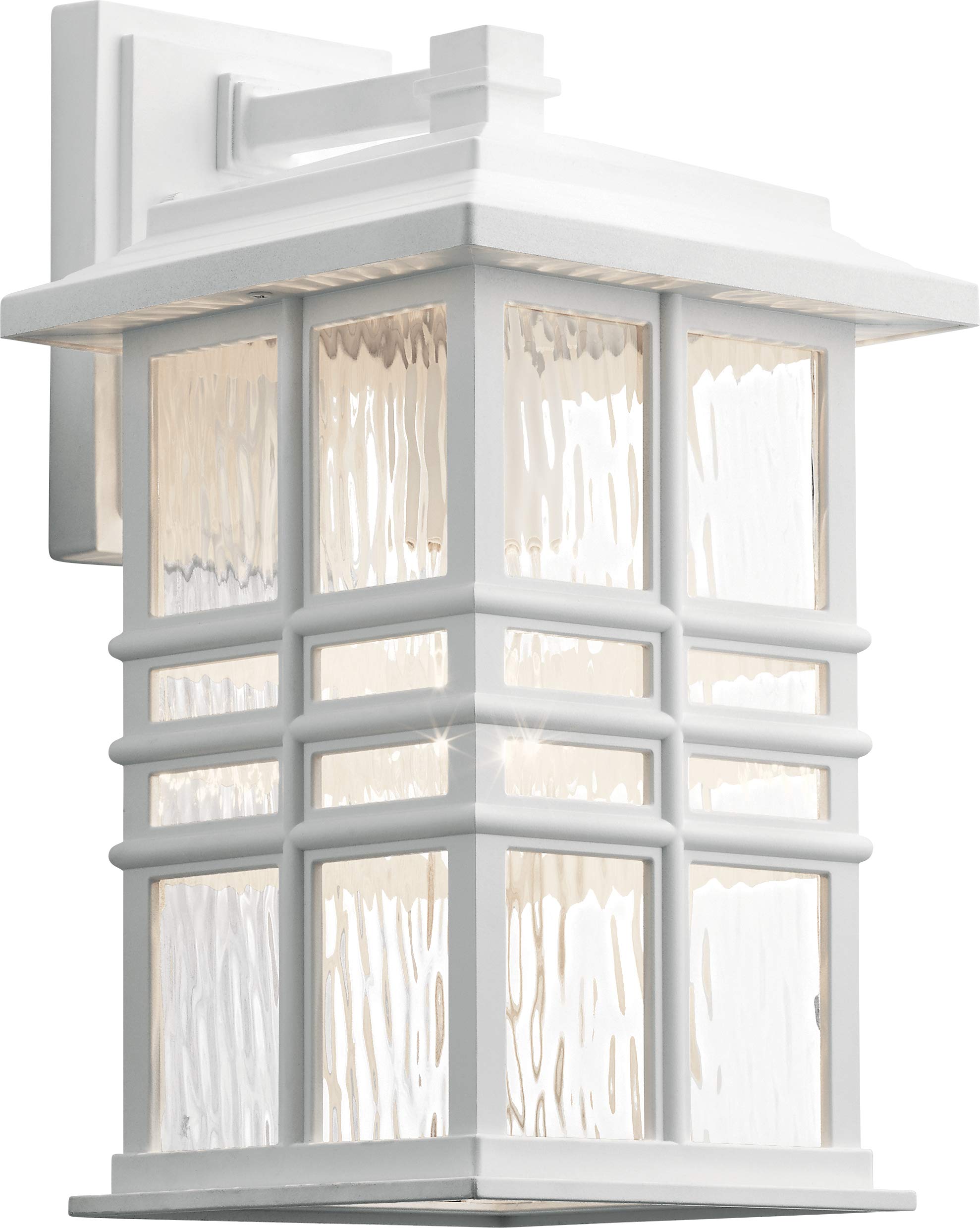 KichlerBeacon Square 14.25" Outdoor Wall Light in White, 1-Light Exterior Wall Sconce with with Clear Hammered Glass, (14.25" H x 8" W), 49830WH