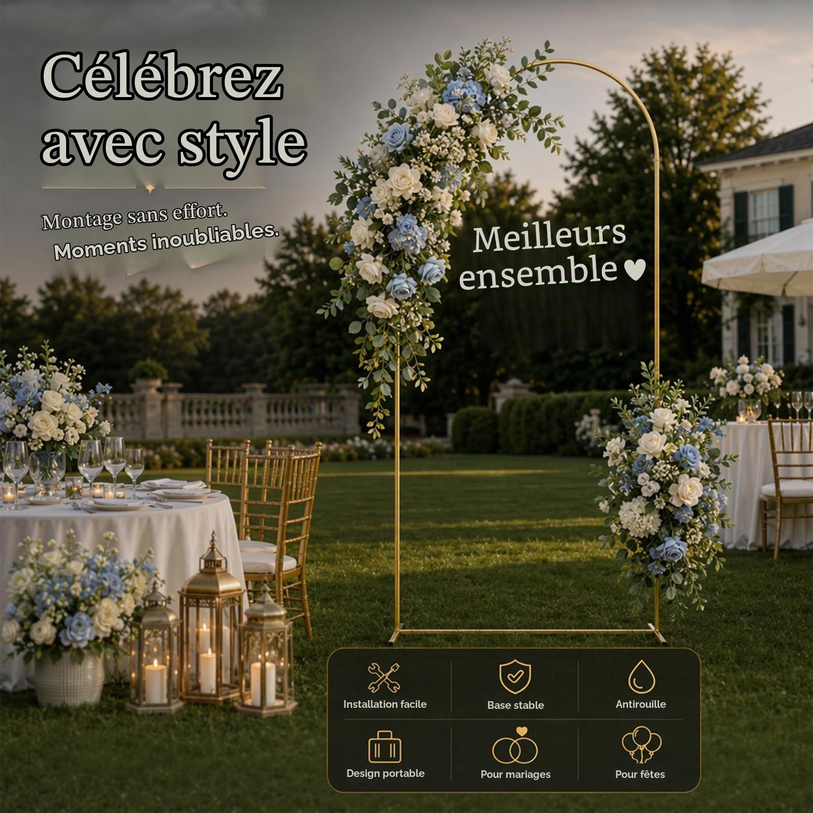 Arche de Mariage,180x80cm – Support d’arrière-Plan pour Mariages et fêtes | Idéal pour mariages, anniversaires, remises de diplômes, fêtes, Stable et élégant