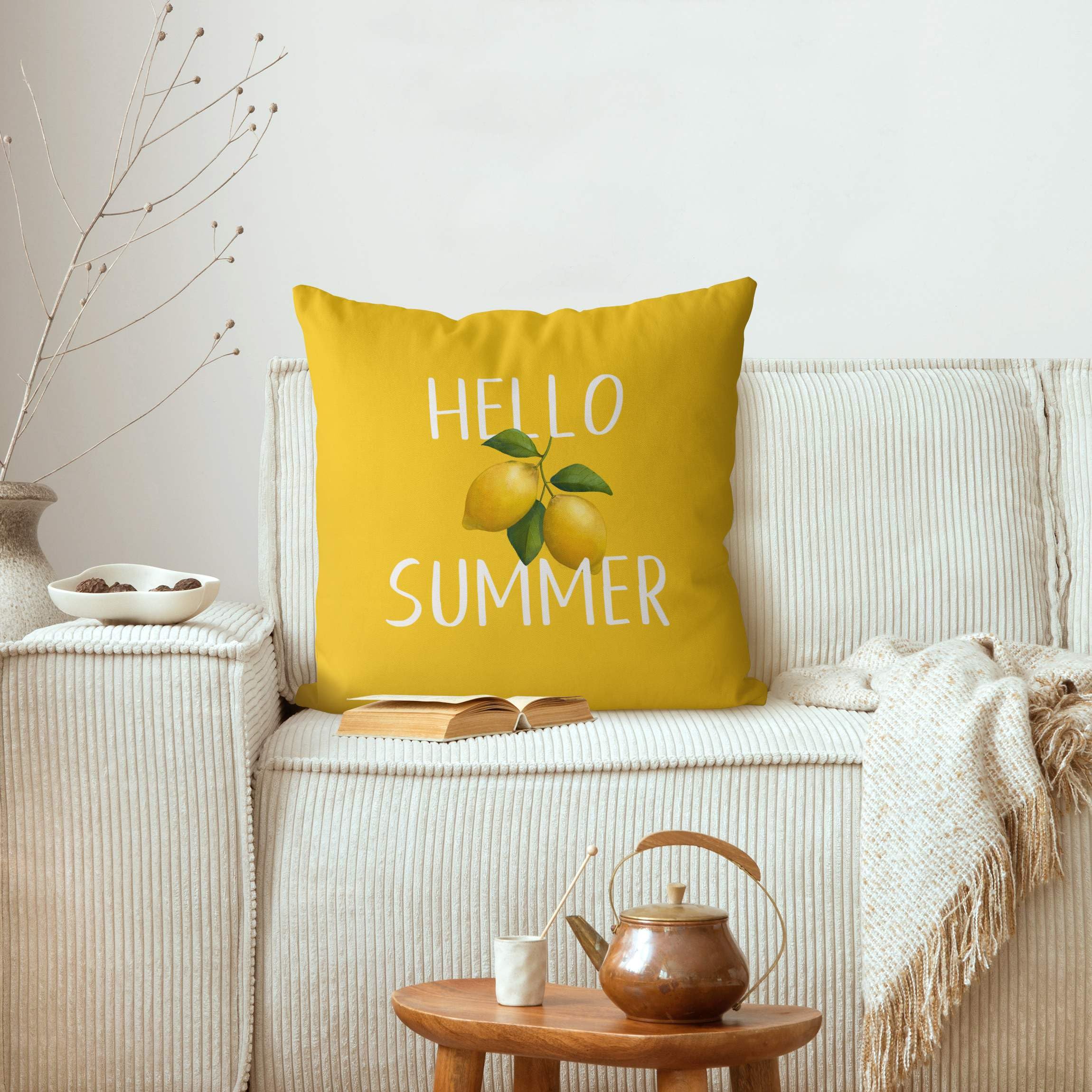 Dekokissen drinnen/Indoor waschbar Sprüche mit Füllung Zierkissen - Made in Germany - Design Bezug gelb Sofakissen Unifarben Indoor Sofa Bett 2093
