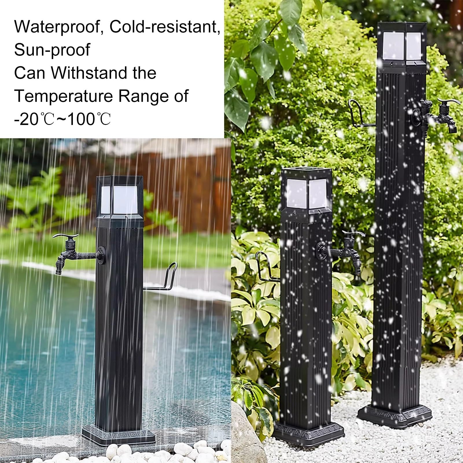 Fontanelle da Giardino con Luce LED Solare, Colonna D'acqua Rubinetti da Esterno Ottone Fontana da Giardino Esterno Metallo (Color : With faucet, Size : 73cm)