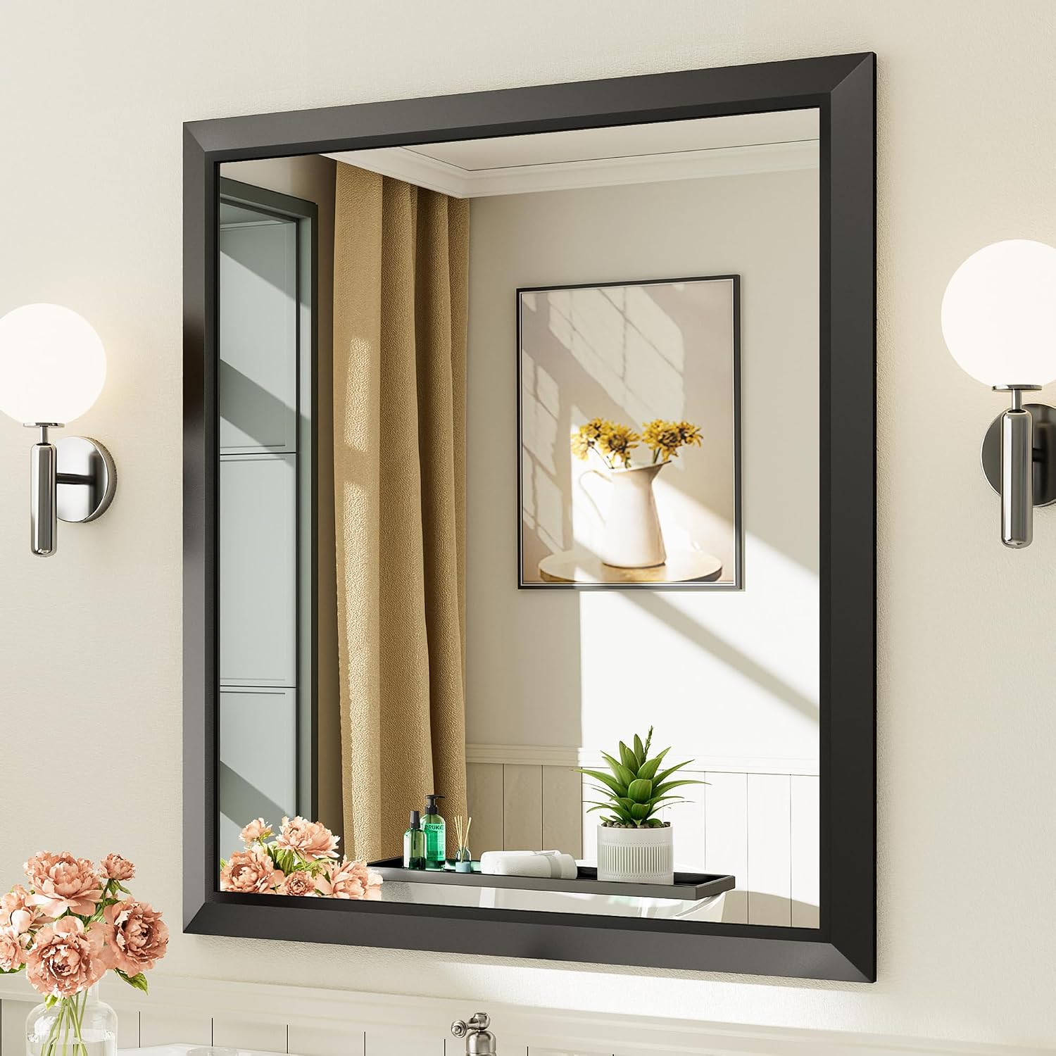 Briivue 36"x32" Black Bathroom Mirror, Anti-Rust Black Metal Framed Bathroom Mirrors for Over Sink, Wall-Mounted Rectangle... - Review, Price and Buying Guide