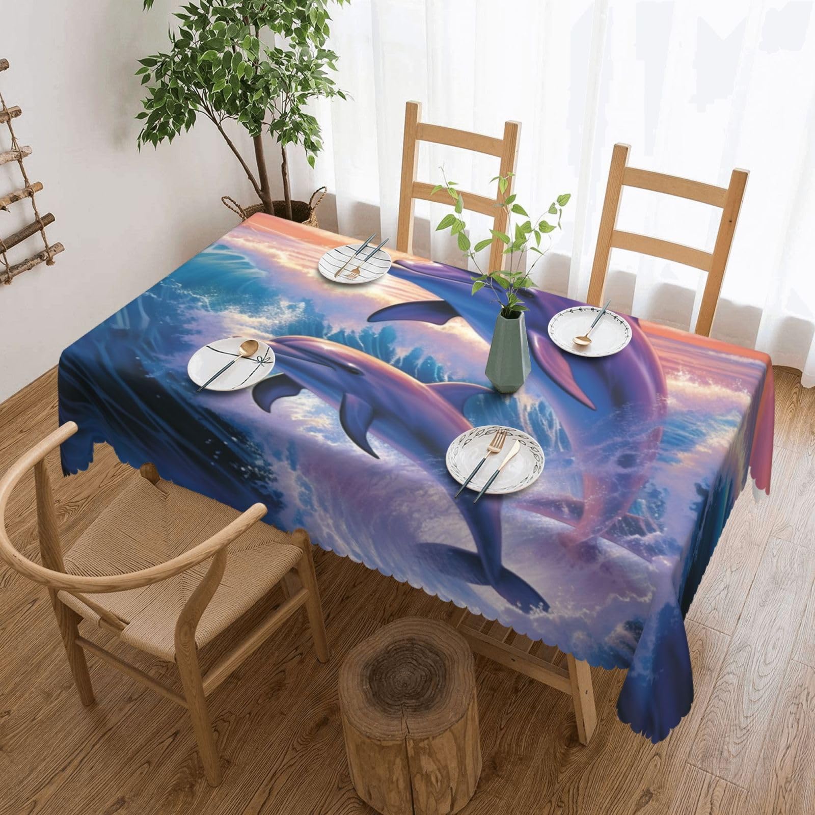 Fodpand Black Dolphins Art Tablecloths For Rectangle Tables 72 X 54 Inches - Reusable And Washable Table Clothes Decorative Table Cover For Dining Tables, Buffet Parties, Wrinkle Resistant