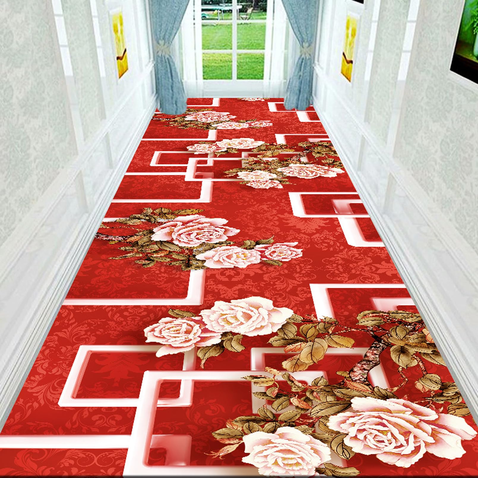 Alfombra de pasillo rectangular de pelo bajo, ideal para decorar zonas de alto tráfico 1