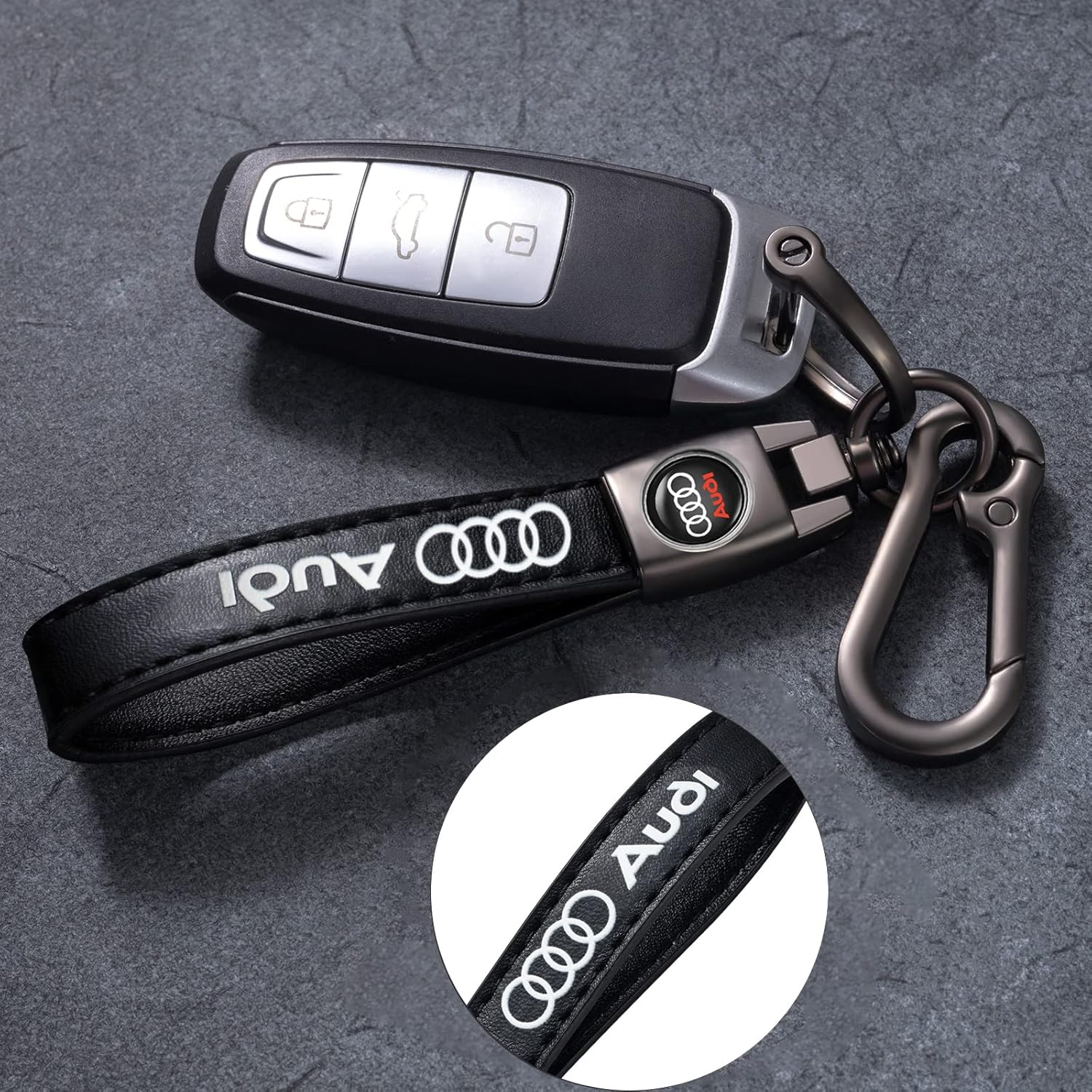 Genuine Leather Key Chain for Audi Keychain Ring for Men and Woean Accessories Black - Image 4