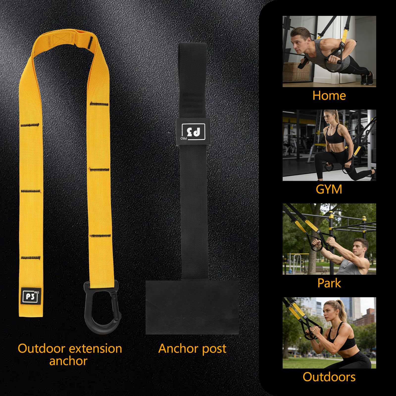 Sangles de Suspension Kit d'entraînement, Sangle Musculation,Sangles Trainer, Ensemble d'Entraînement Avec Ancrage de Porte Réglable pour Exercice Complet du Corps, capacité de charge de 400 kg