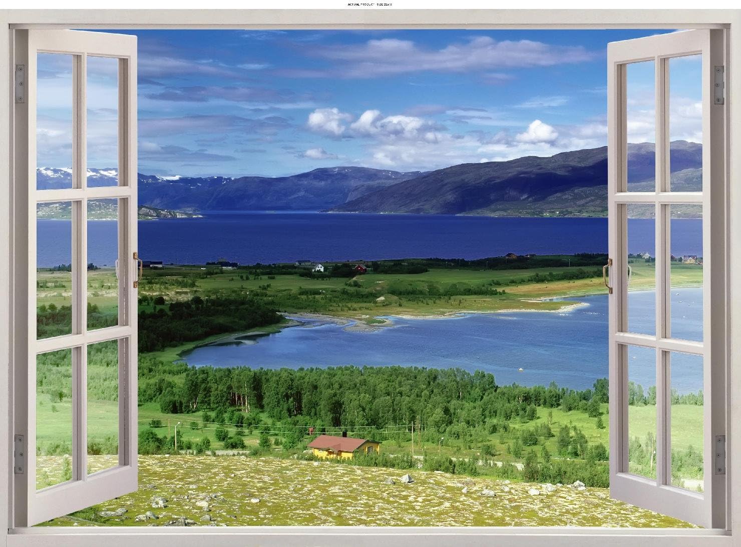 WallPix 36x50 / 36 x 50 Montana Glacier National Park 3D Window View Wall Sticker Decal Mural - Peel and Stick - Made from Tear-Proof, Easy-to-Clean, Durable Bubble Free Material