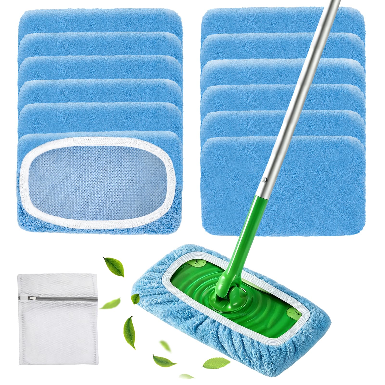 12 ściereczek do mopa dla Swiffer Sweeper, wielokrotnego użytku, mikrofibrowe ściereczki czyszczące, do suchego i mokrego czyszczenia, pasujące do mopa Swiffer, do twardych podłóg drewnianych