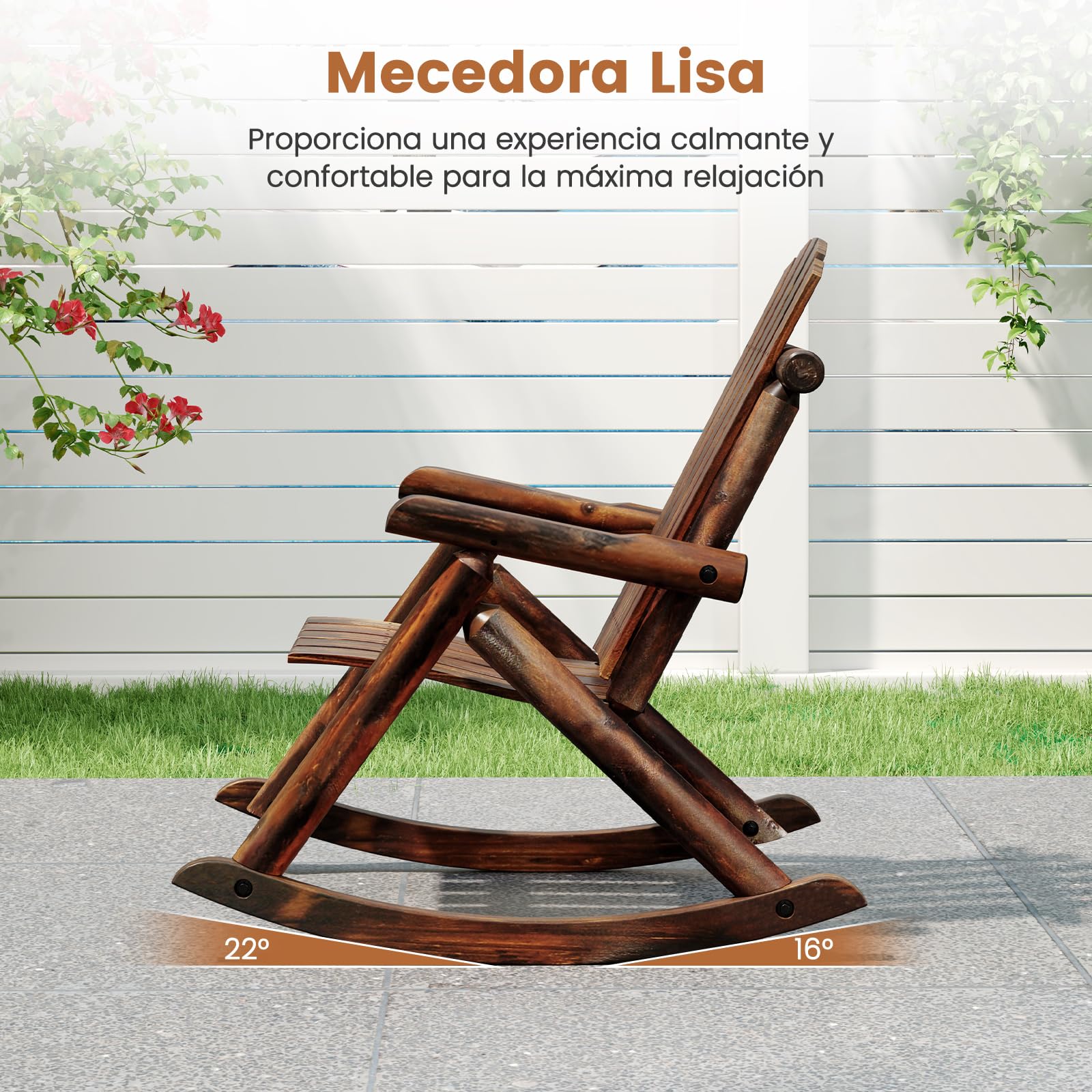 COSTWAY Silla Mecedora Adirondack para Adultos, Mecedora Madera Maciza con Respaldo Alto y Asiento de Listones, Sillon Jardin Balcón Terraza Exterior, 91 x 69 x 97 cm, Carga 150kg