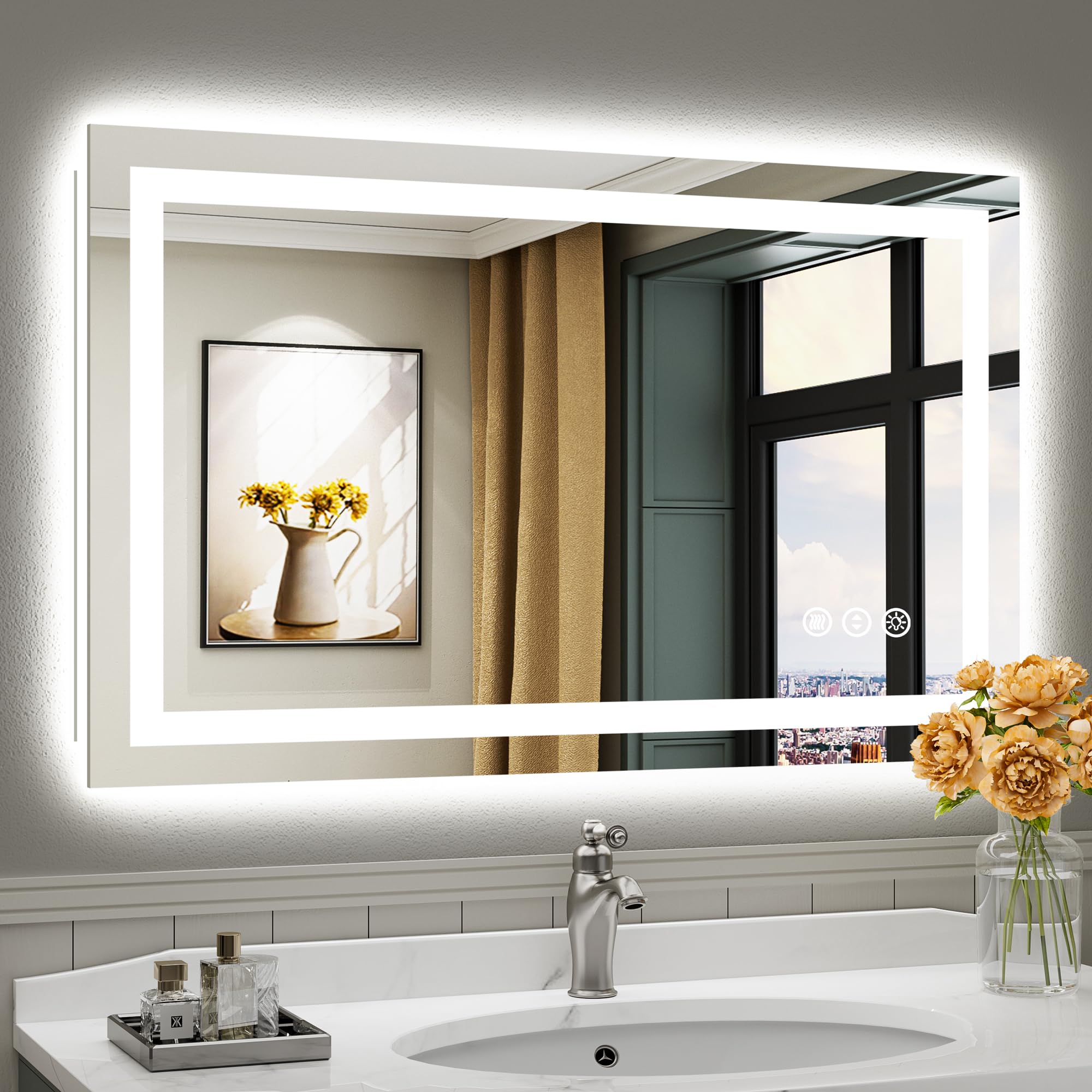 Briivue 40x24 Inch LED Bathroom Mirror with Lights, Backlit &amp; Front Lit