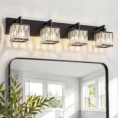 Miniatura 27 de VOLISUN Luces de tocador de cristal para baños, luz de tocador de baño de 2 luces, moderna luz de baño negra mate sobre espejo, accesorios de luces