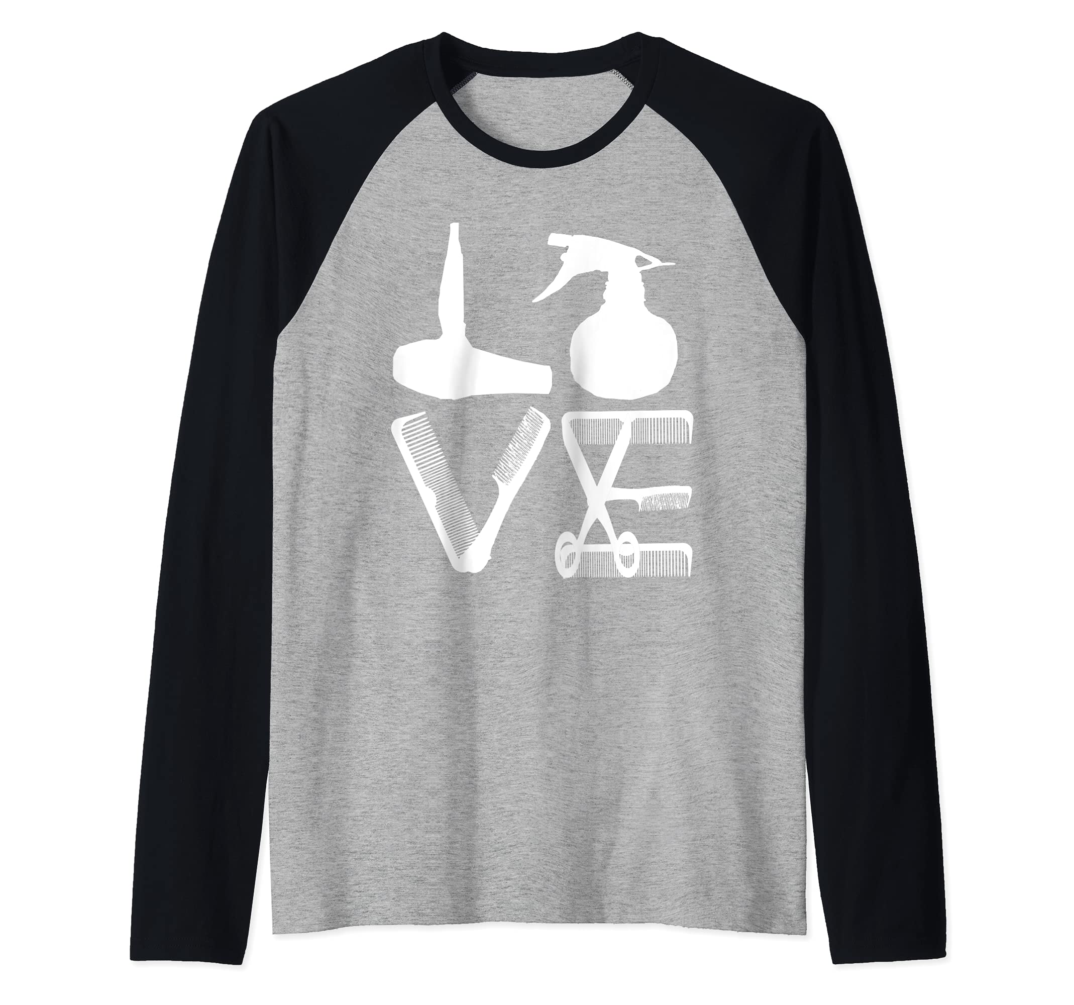 Hairdresser Love Hairdryer Scissors Barber Hair Brush Raglan Baseball Tee, Black
