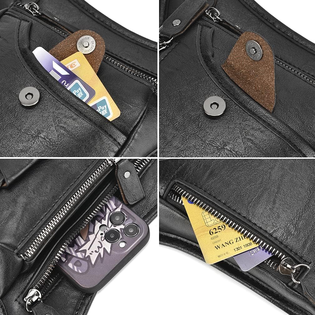 KPYWZER Vintage Leather Waist Pack Drop Leg Bag for Men Women Belt Hip Bum Bag Multi-Purpose Motorcycle Bike Outdoor Sports Tactical Cycling Riding Hiking Camping Black