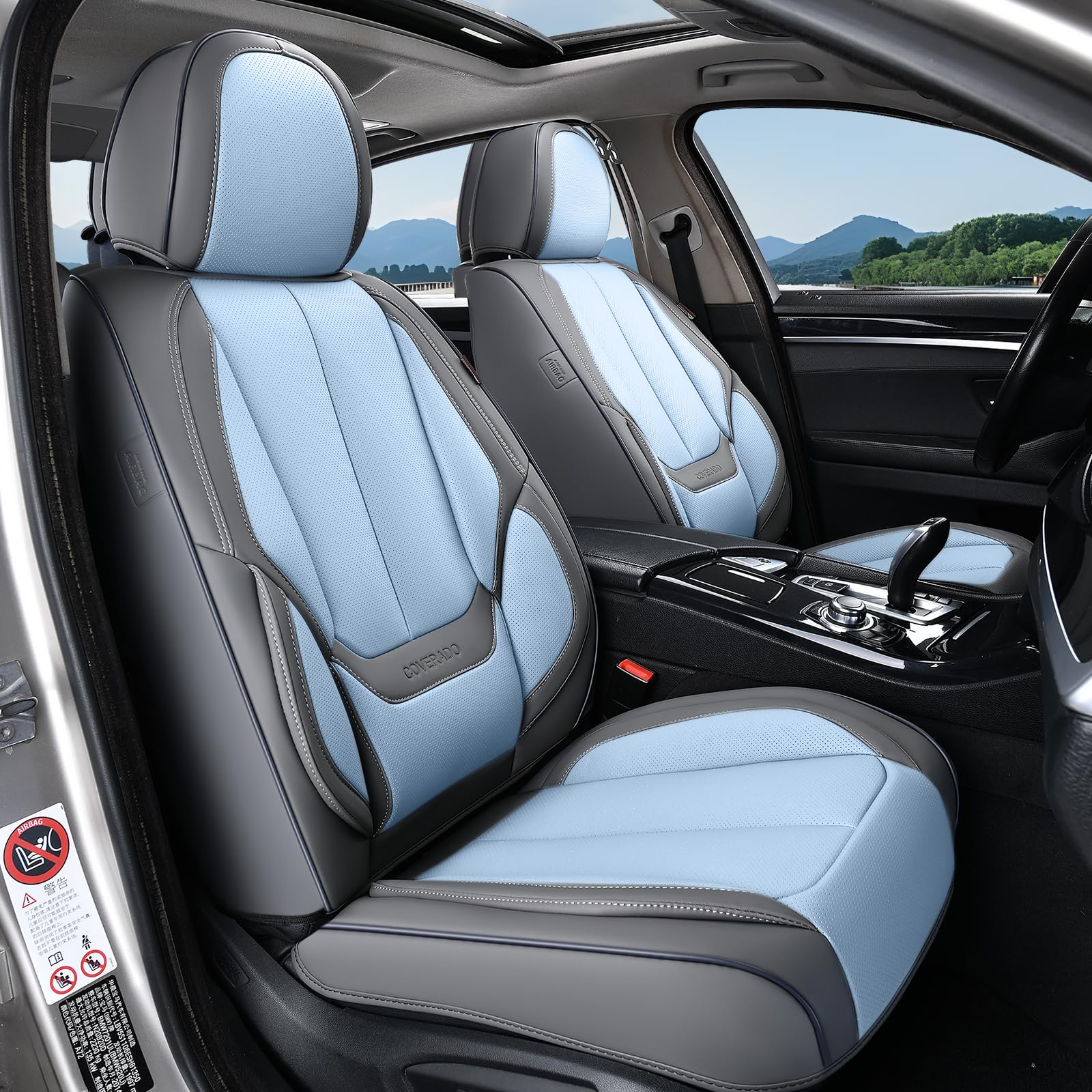 Coverado Seat Covers, Car Seat Covers Front Seats, Leather Seat Covers for Cars, Car Seat Protector Waterproof, Gray Car Seat Cushion, Front Carseat Cover Universal Fit for Most Cars Lightblue