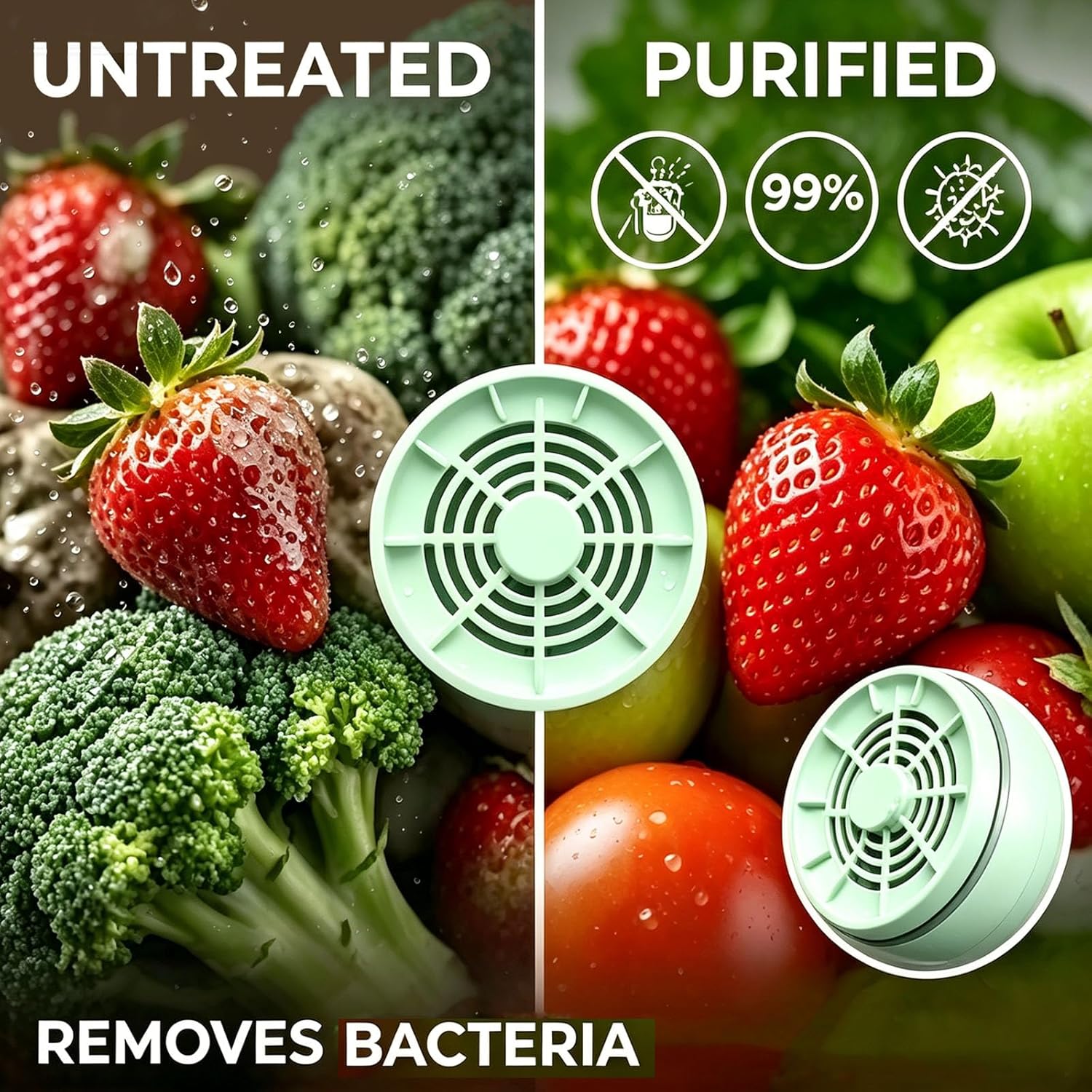 Fruit and Vegetable Washing Machine, Portable USB Wireless Food Purifier Cleaner, 3-Minute Deep Clean for Fruits, Vegetables, Rice, Meat, Seafood, Household Produce Purification Device (Green)