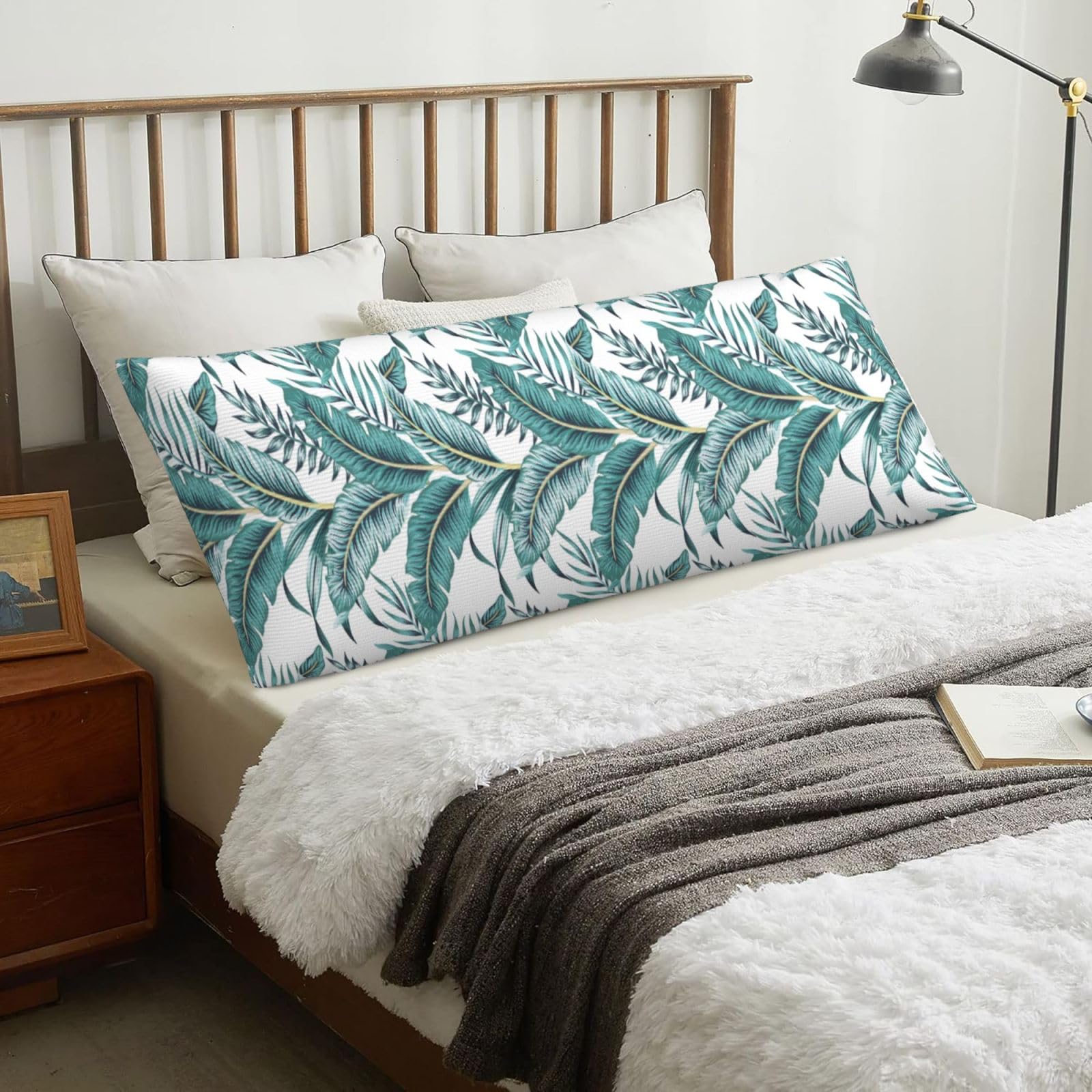 Tropical Banana Green Leaf Tropical, Body Pillow Cover with Zipper,Long Body Pillowcase 20 x 60 in