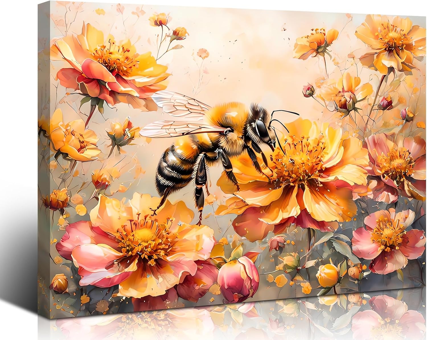 Yellow Bathroom Decor Bee Decorations Daisy Flower Pictures Wall Decor Farmhouse Bee Kitchen Decor Nature Floral Paintings Artwork for Living Room Home Decoration 12"x16"