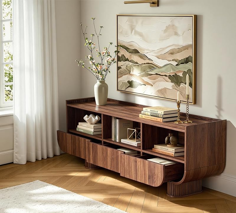 59" Mid Century Modern TV Stand for 65 Inch TV, Walnut image 4