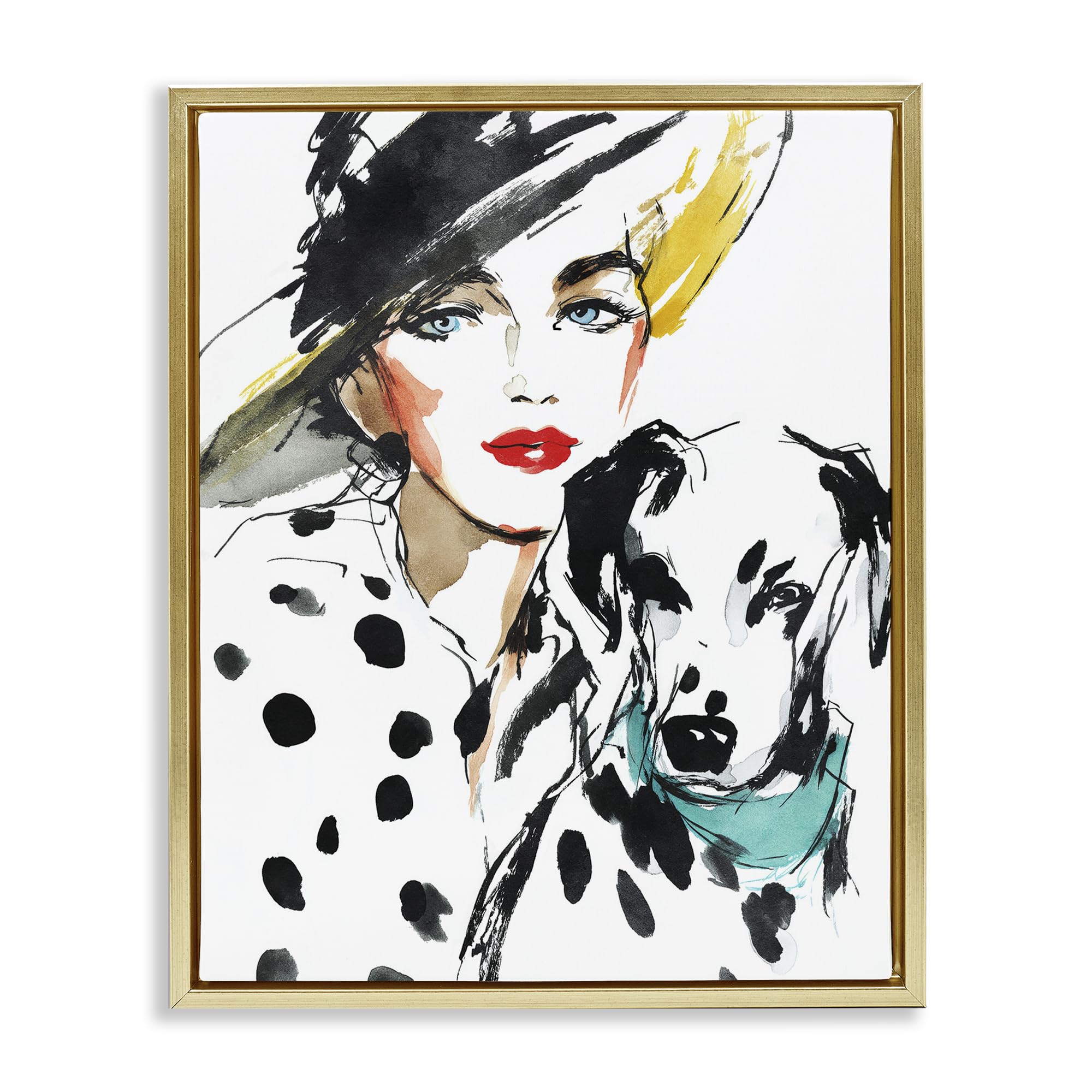 Stupell Industries Metallic Gold (Matte) 'Trendy Dalmatian Muse'| Floating Frame Canvas Art