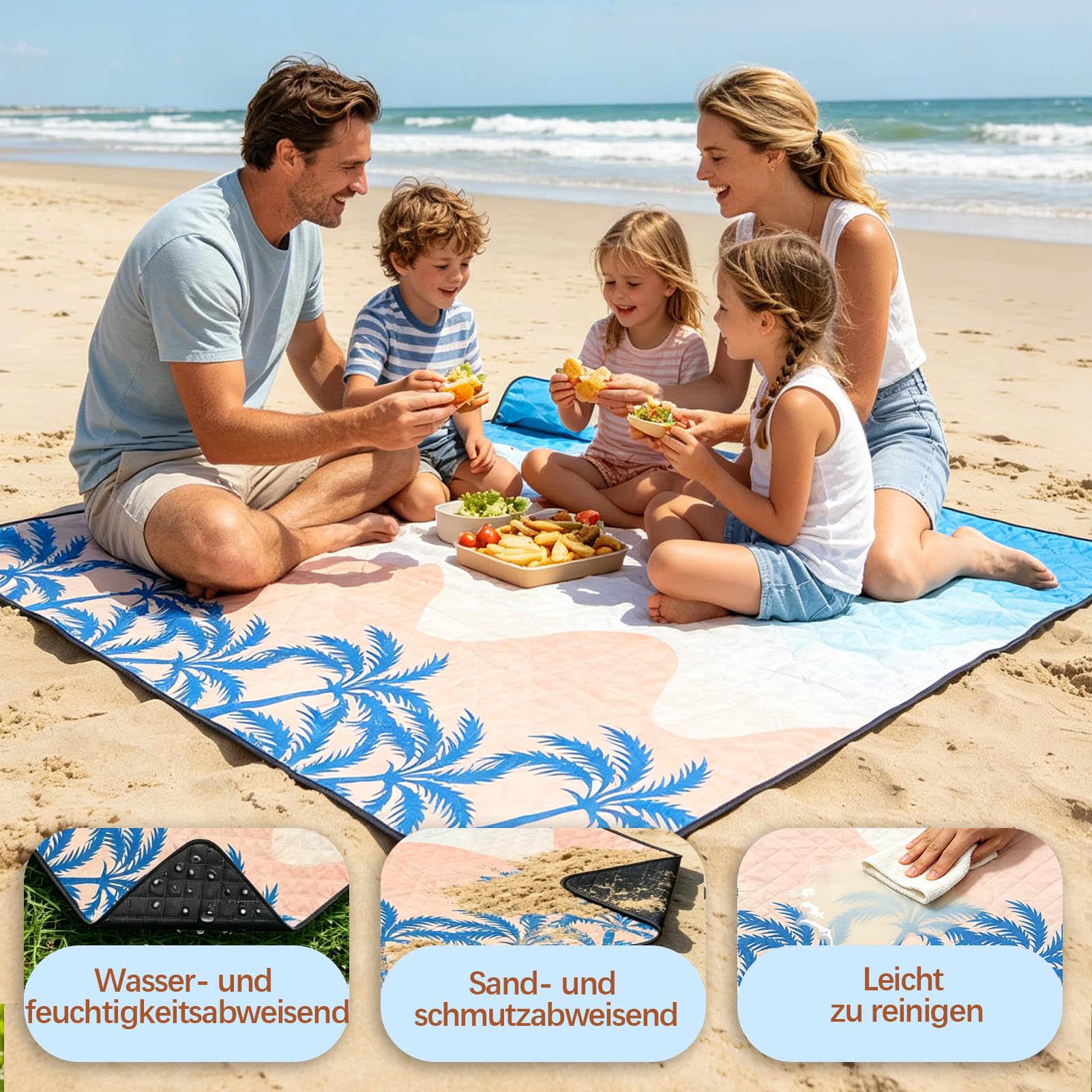 Manta de picnic 200 x 200 cm – Manta de playa XXL, impermeable y aislada, manta de camping, transpirable y suave, esterilla de picnic y playa para camping, playa y picnic
