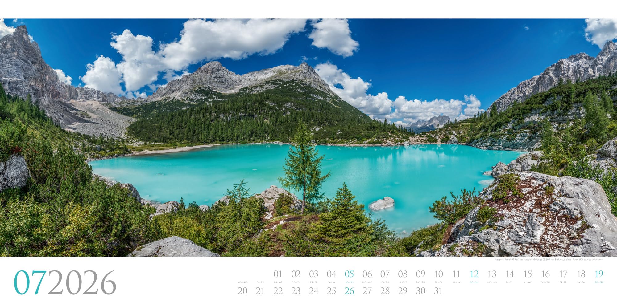 Dolomiten Kalender 2026 | Bildgewaltiger Berge-Kalender im schlanken Querformat (66x33 cm) | Südtirol für Alpinist:innen und Wander:innen