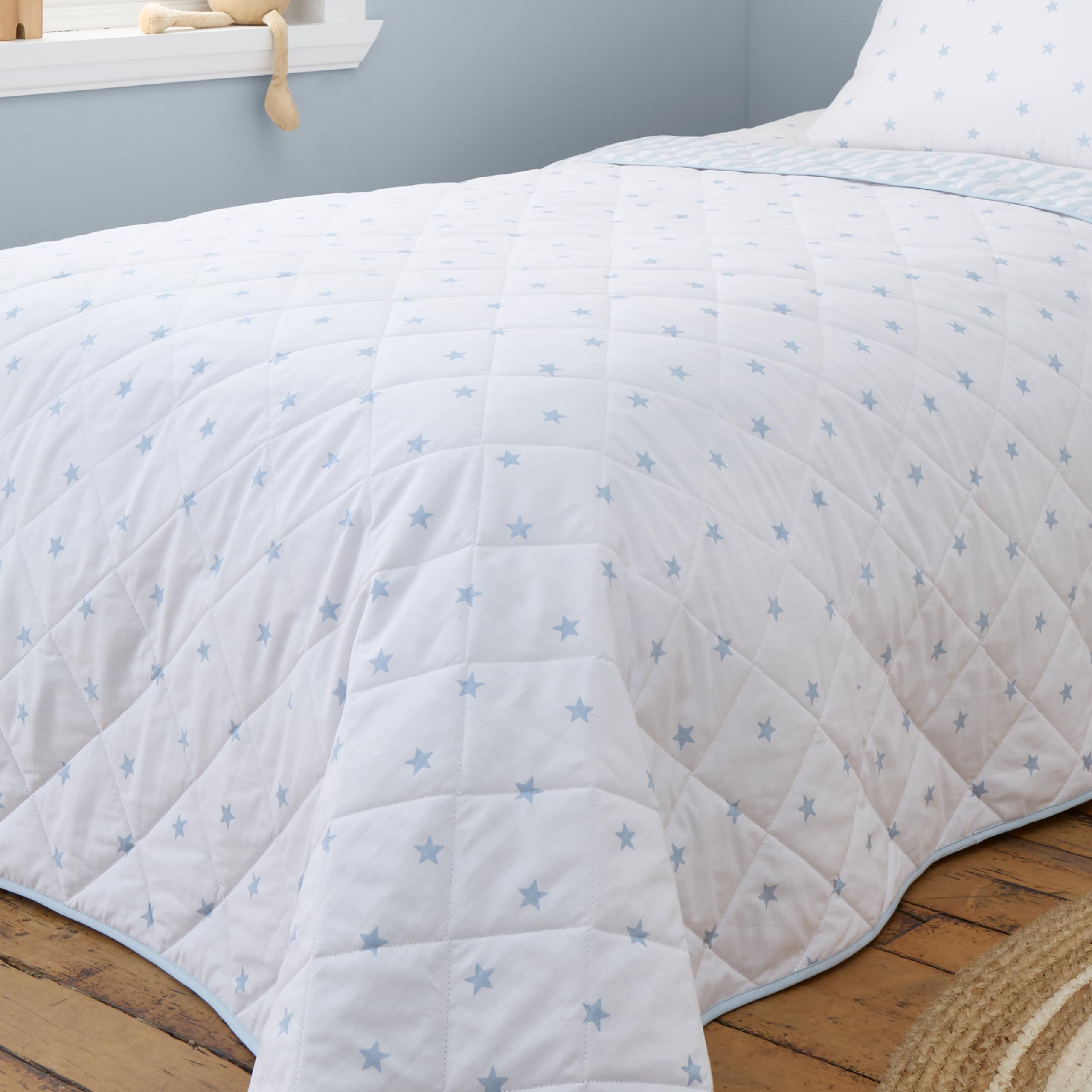 Bianca Fine Linens Mini Star & Stripes Cotton Reversible Bedspread Unisex Blue Medium