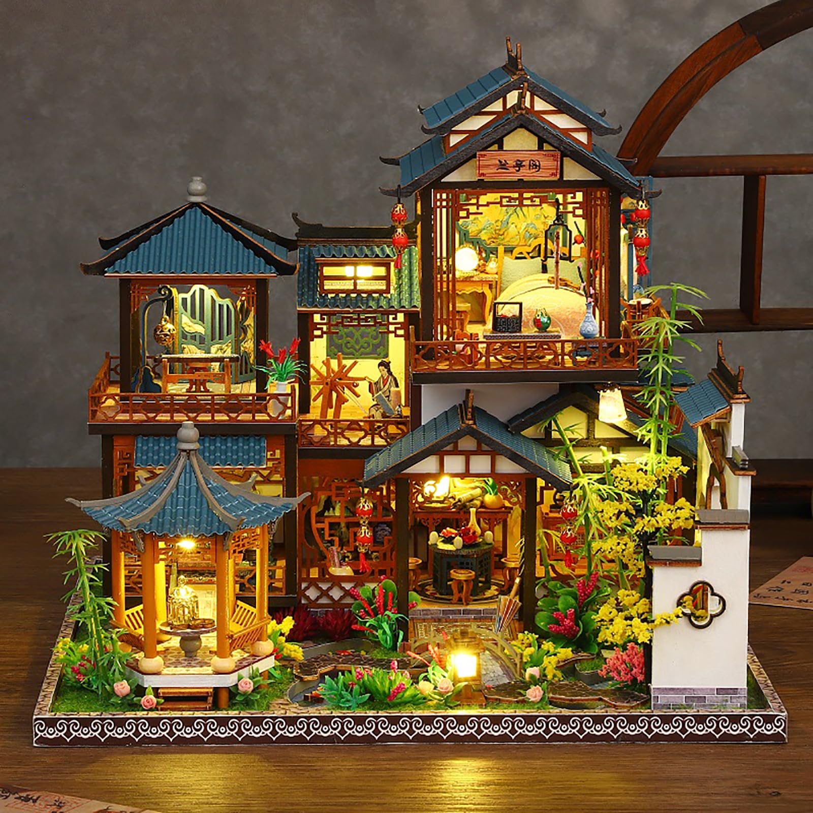 Kit fai da te per angolo libri – Kit fai da te in miniatura per casa delle bambole con mobili e luce LED, puzzle 3D in legno, fermalibri artistici in legno, kit di modelli per adulti da costruire