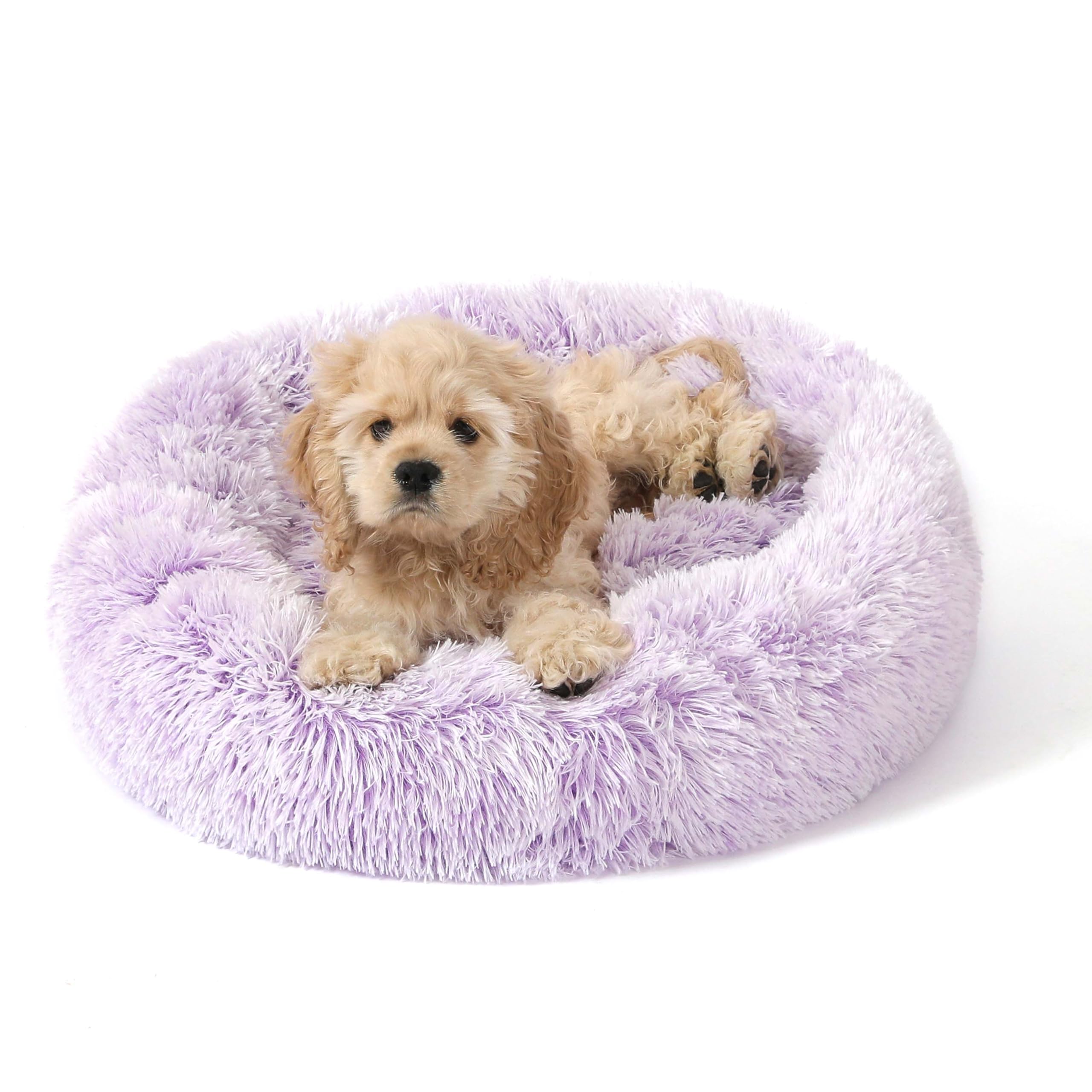 NOYAL Calming Donut Dog Bed for Small to Medium Dogs & Cats - Plush Faux Fur Anti-Anxiety Pet Bed with Machine Washable Cover & Non-Slip Base — image 1