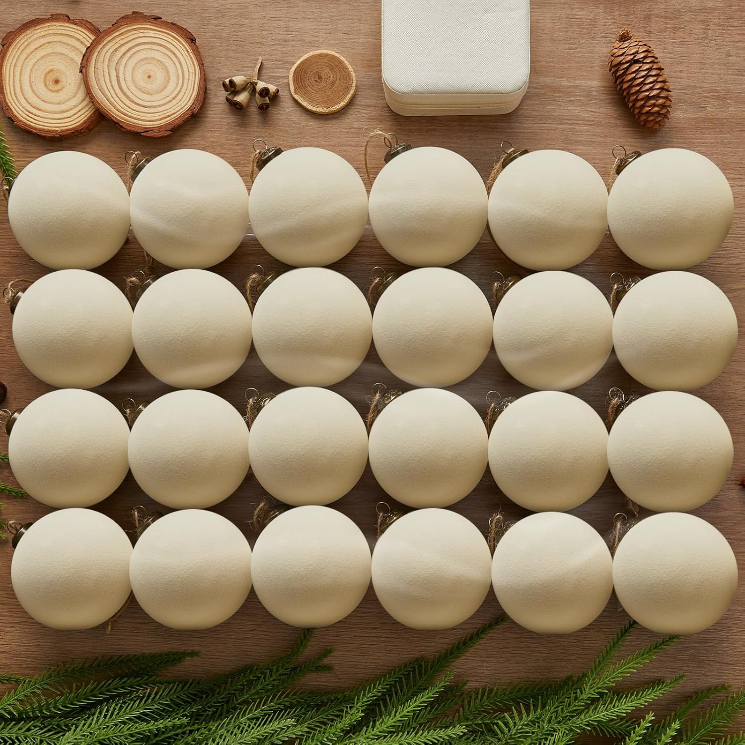 24PCS Light Scented Velvet Christmas Balls Ornament Shatterproof Velvet Xmas Tree Baubles Hanging Pendant for Winter Party Holiday Home Gift Office Yard Decor(Off White,3.15'') Creamy White 3.15"