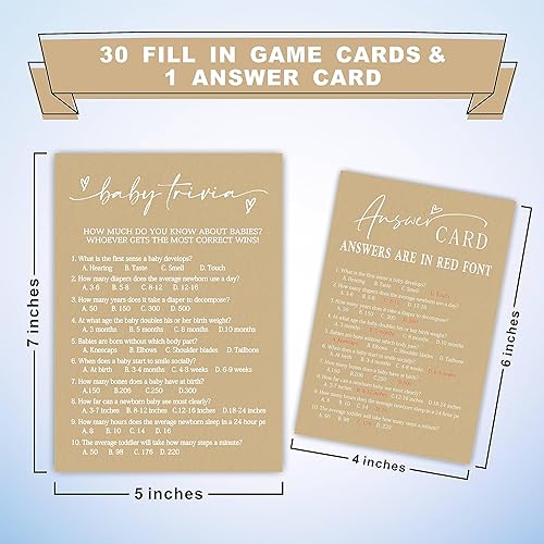 Miniatura 2 de Kit de juego de preguntas para bebés para baby shower, color marrón minimalismo, 30 tarjetas de juego rellenas y 1 tarjeta de respuesta para baby