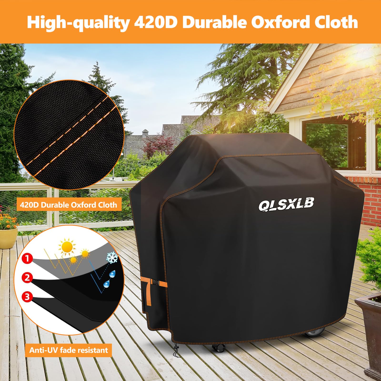 Funda Barbacoa Exterior Impermeable, 420D Oxford Cubierta BBQ de Parrilla 165x71x122cm, Fundas Protectora para Barbacoa Anti-Viento/Anti-Polvo/Anti-Humedad/Anti UV, Resistente al Desgarro Negro