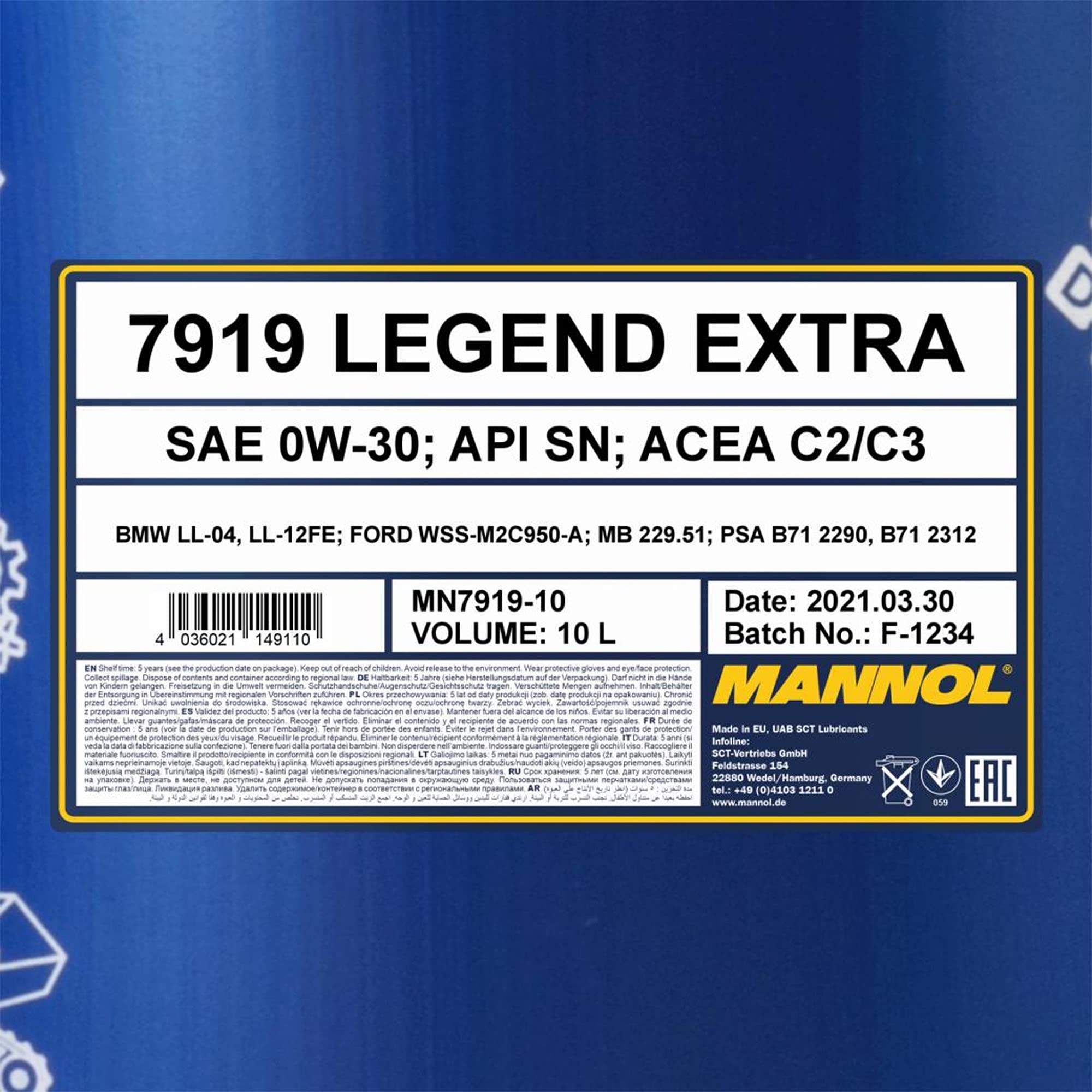 MANNOL 1 x 10 Liter, Legend Extra 0W-30 229.51 Motoröl