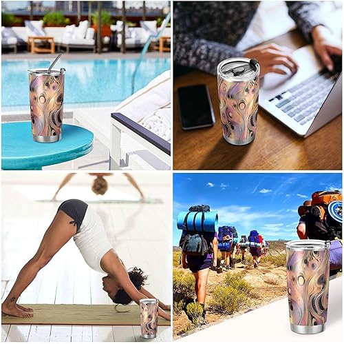 Miniatura 7 de Purple-gold Irregular Fluid Stainless Steel cups with lids and straws Leak-proof Lid and Straw mug 20 oz for outdoor modern insulated tumbler with