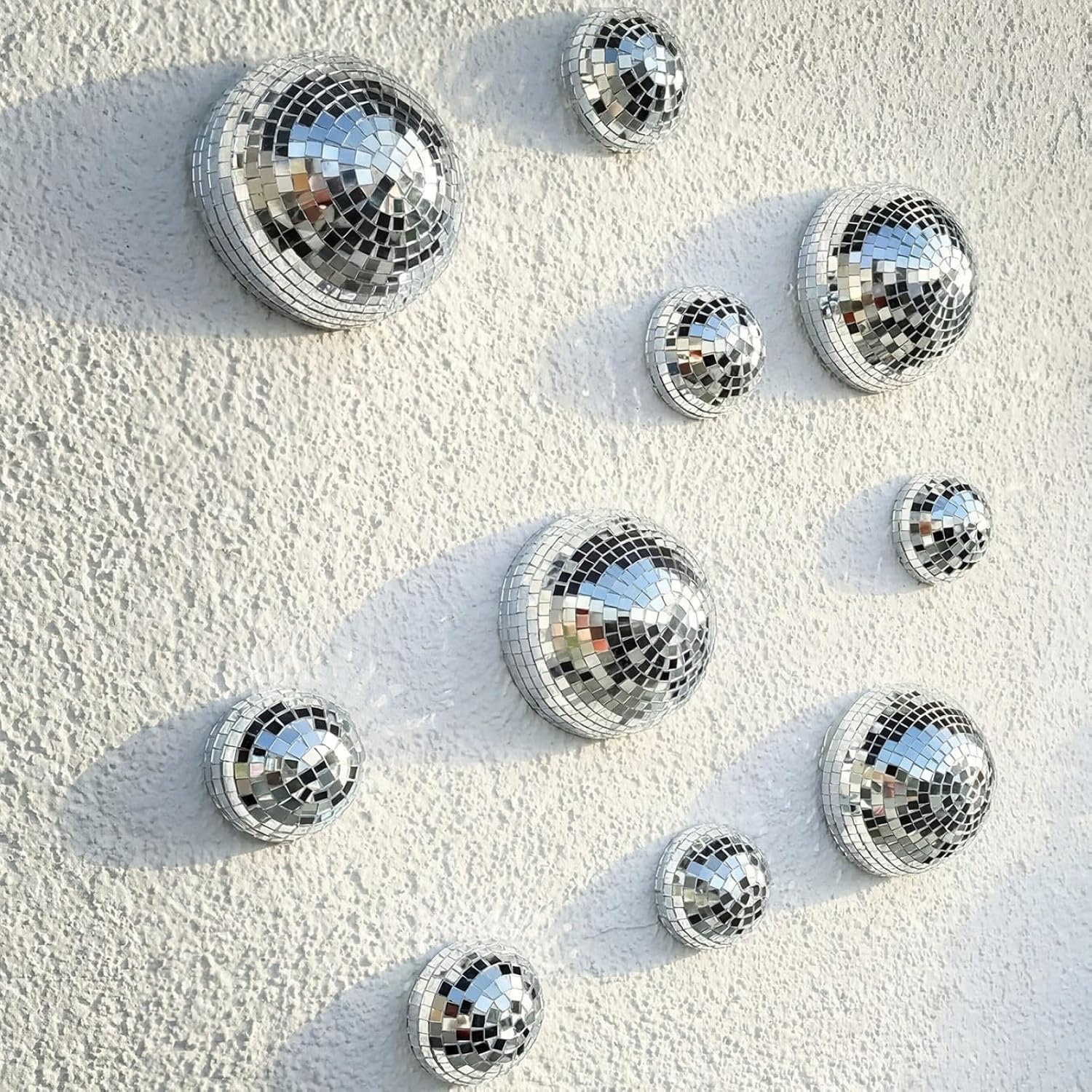 Sliner 10 Pcs Half Disco Ball Wall Sign Mosaic Glass Retro Disco Ball Wall Decor with Adhesive Backing Two Size Funky Style for Indoor Outdoor Home Bar Decorations, 4 Inch and 2.36 Inch