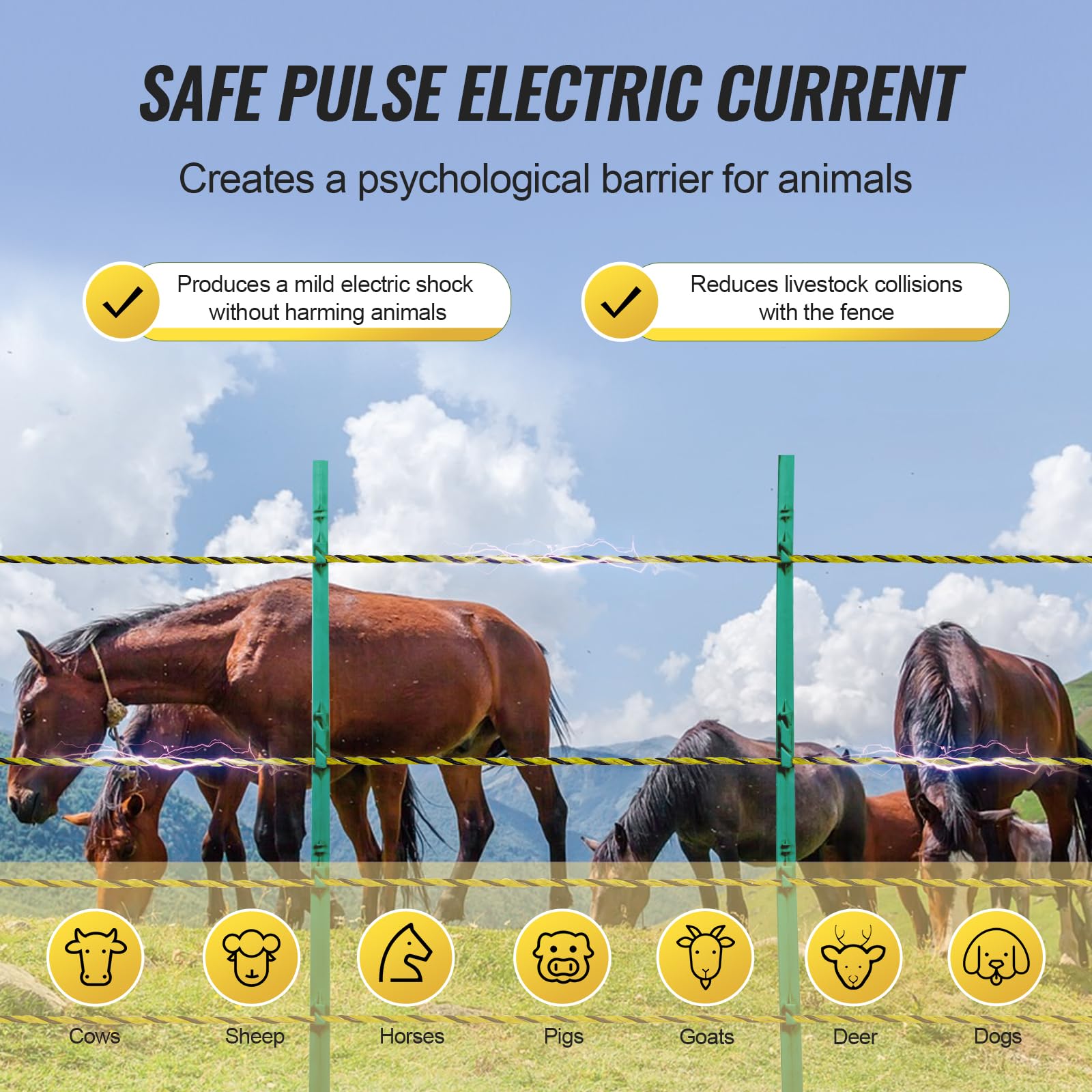 VEVOR Alambre para Cerca Eléctrica de Energía Solar, 1026 m Alambre de Polietileno Portátil de 6 Hebras de Acero Inoxidable de 3,175 mm de Diámetro Línea de Cuerda para Cercas para Ganado, Caballos