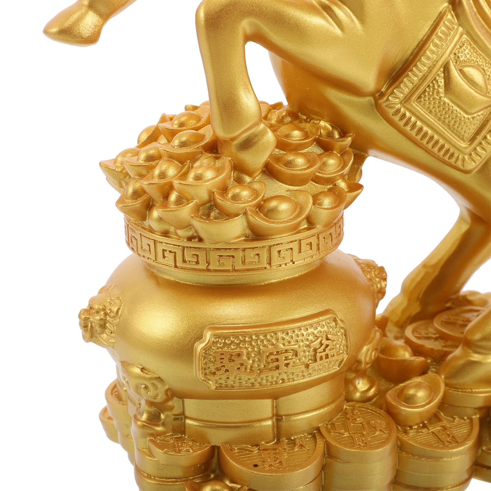 Chinesische Pferdedekoration Harzfigur 18cm Gold für Schrank und Regal