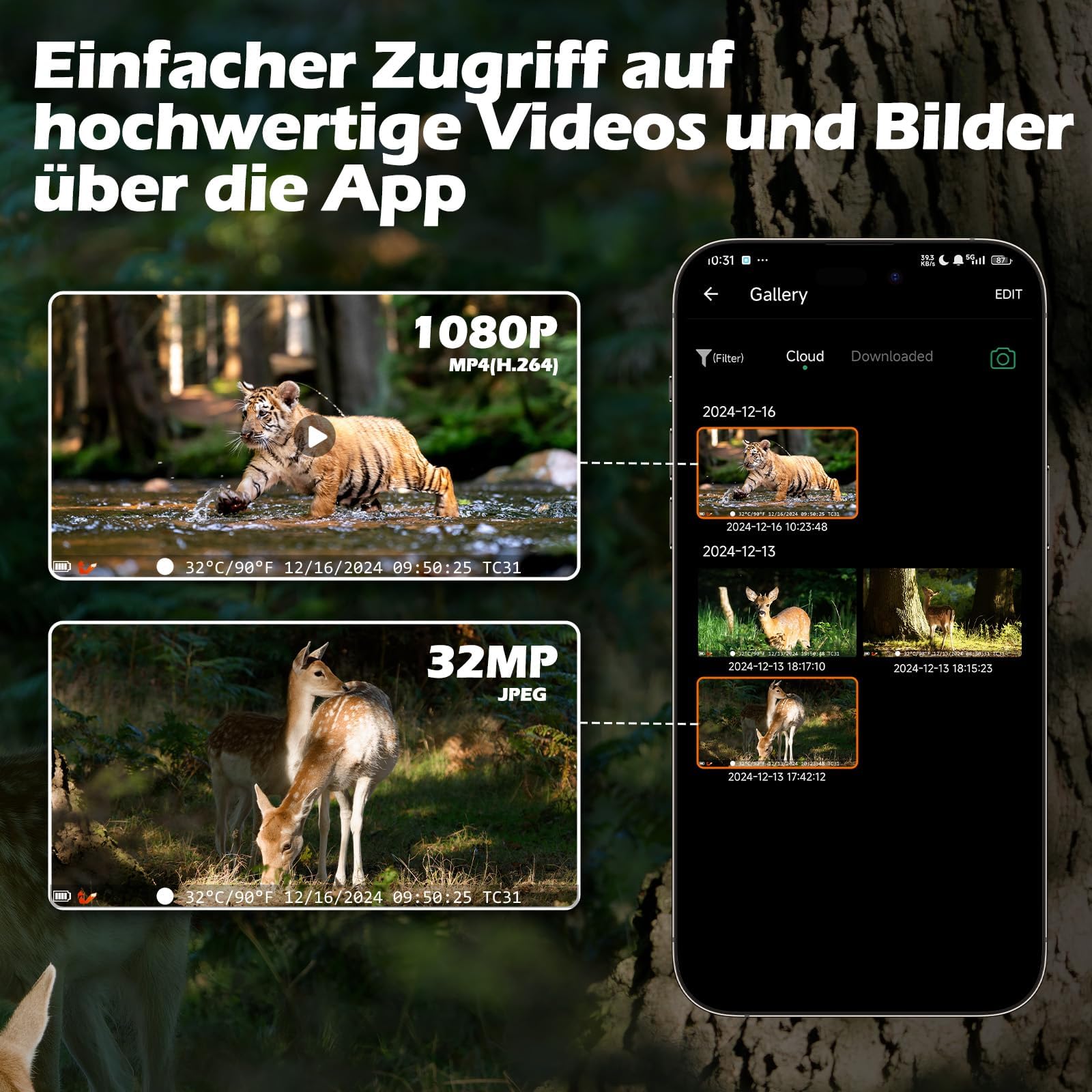 VOOPEAK 4G LTE Wildkamera mit SIM Karte, Wildtierkamera mit Handyübertragung App, 32MP 1080P Jagdkamera mit unsichtbarer Nachtsicht, 120° Weitwinkel, IP66 Wasserdicht Kamera für Wildbeobachtung